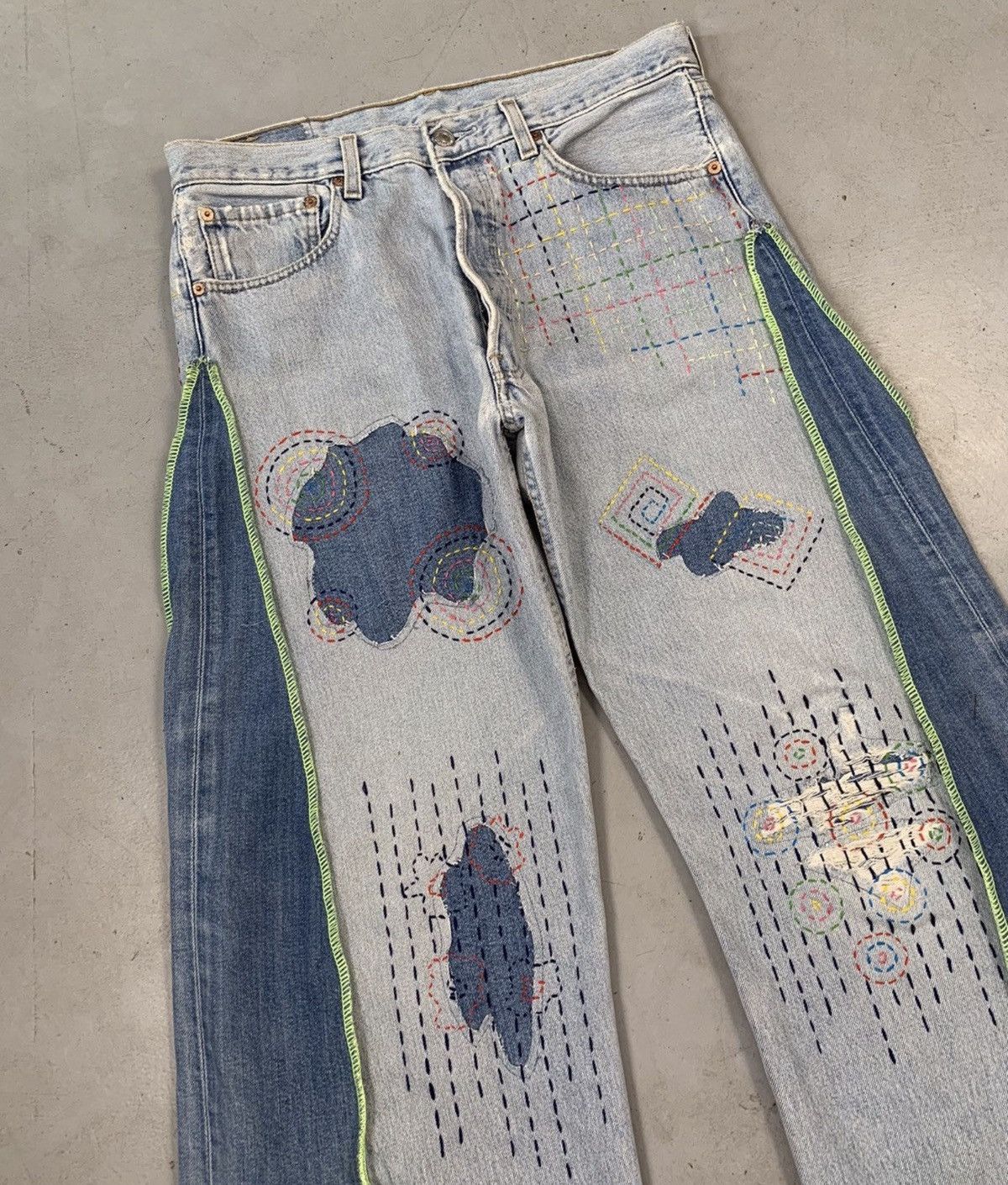 Levi's 1of1 vintage custom shashiko stitch baggy denim pants Size US 34 / EU 50 - 3 Thumbnail