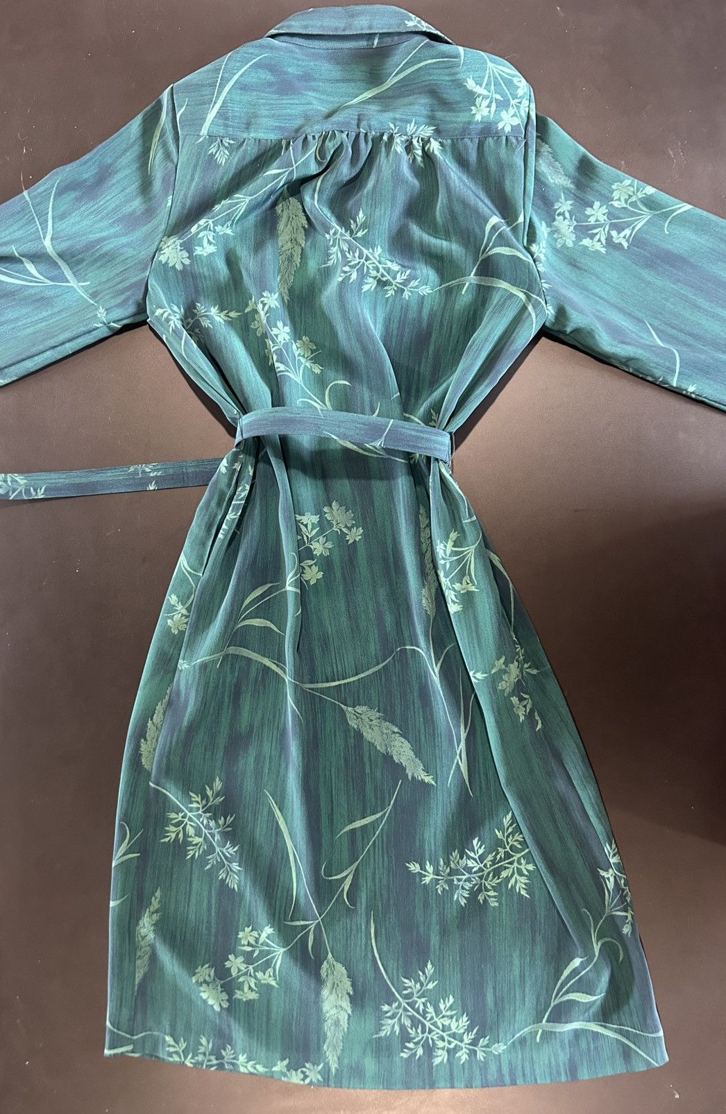 Other Vintage Leo-Danal Green Floral Belted Button Down Dress Size M / US 6-8 / IT 42-44 - 4 Thumbnail