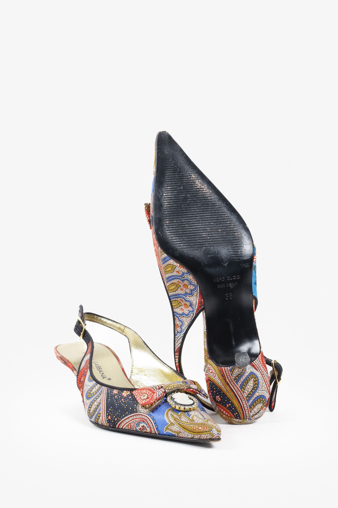 Dolce & Gabbana Patchwork Print Cameo Slingback Heels