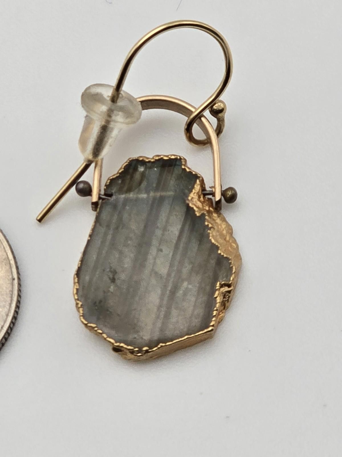Studio D'Artisan Labradorite Slice Earrings 14K GF Strong Flash Boho Artisan Size ONE SIZE - 6 Thumbnail