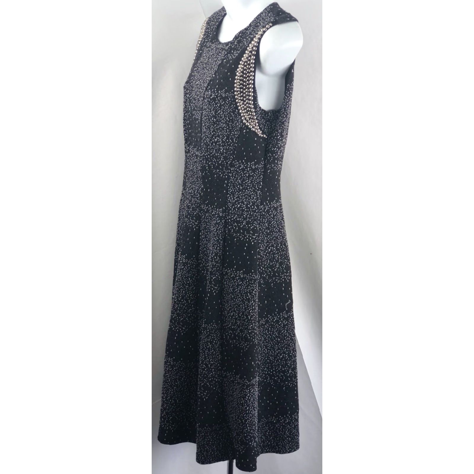 Vintage NWT Linea Domani Ltd Sleeveless Fit & Flare Dress 8 Blk Midi Bead Boat Neck Knit Size M / US 6-8 / IT 42-44 - 2 Thumbnail