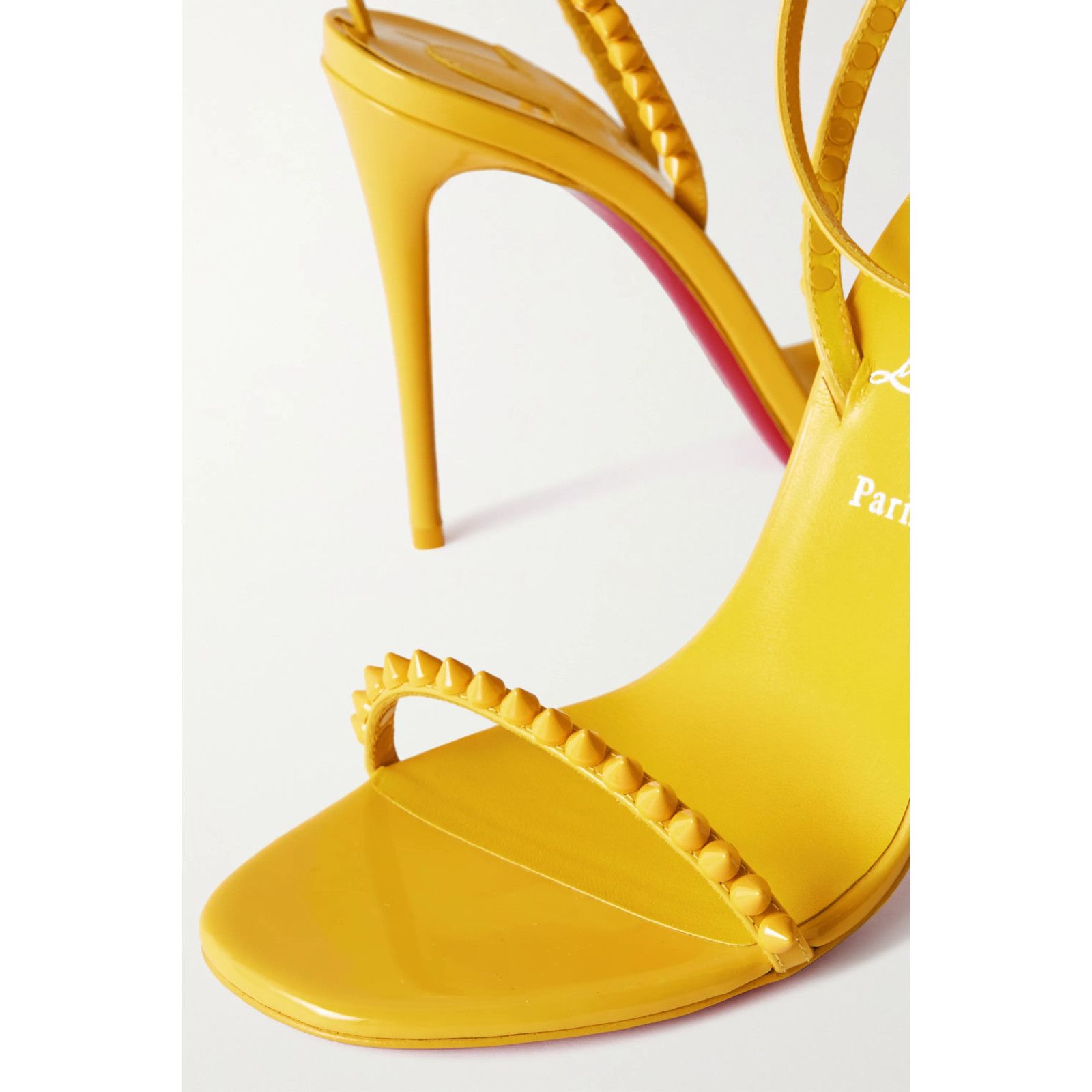 Christian Louboutin So Me 100 Yellow Patent Ankle Strap Sandal Heel Pump 38.5 Size US 8.5 / IT 38.5 - 4 Thumbnail
