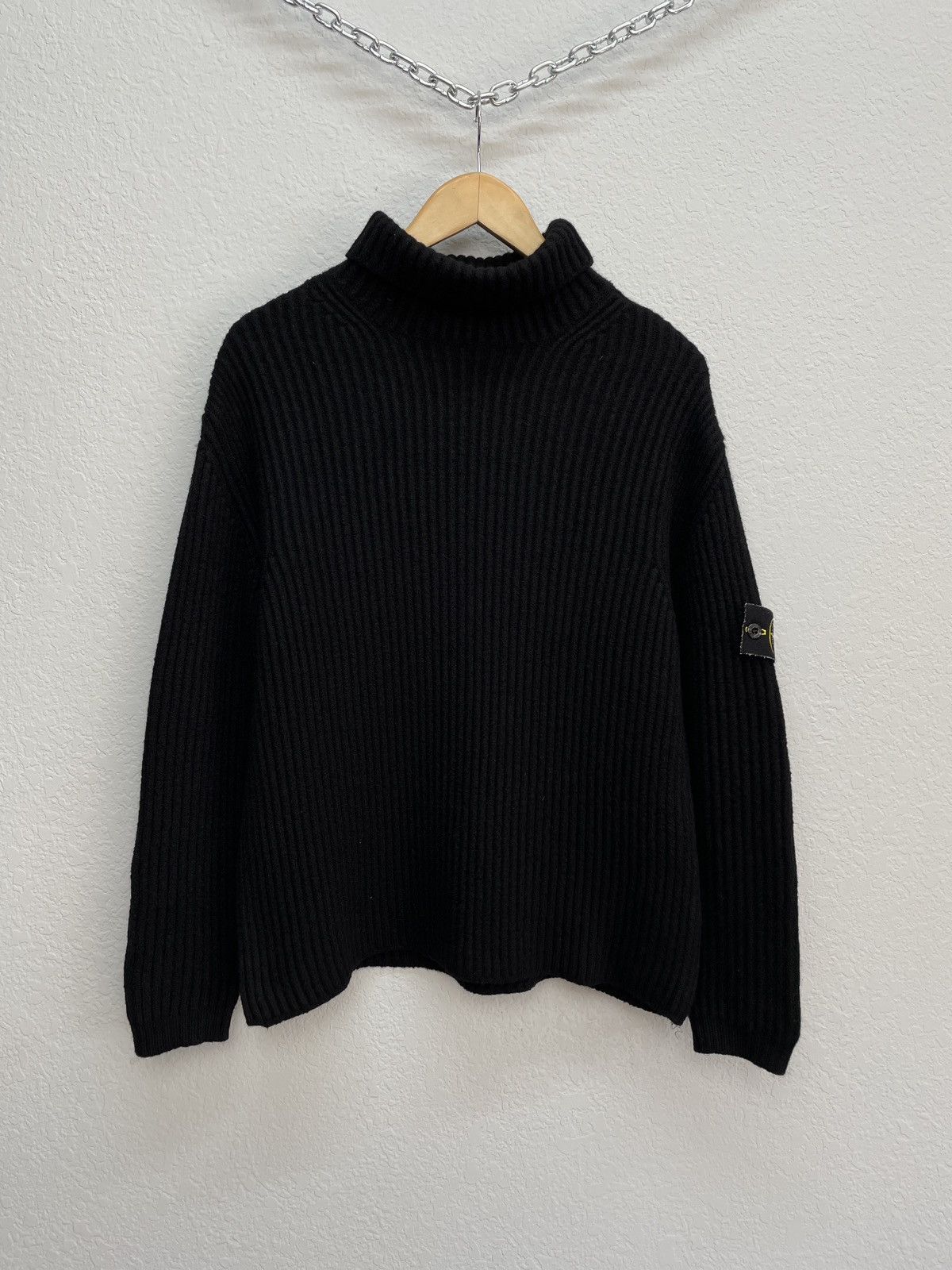 Vintage Stone Island Knitted Wool Sweater All Black Size M