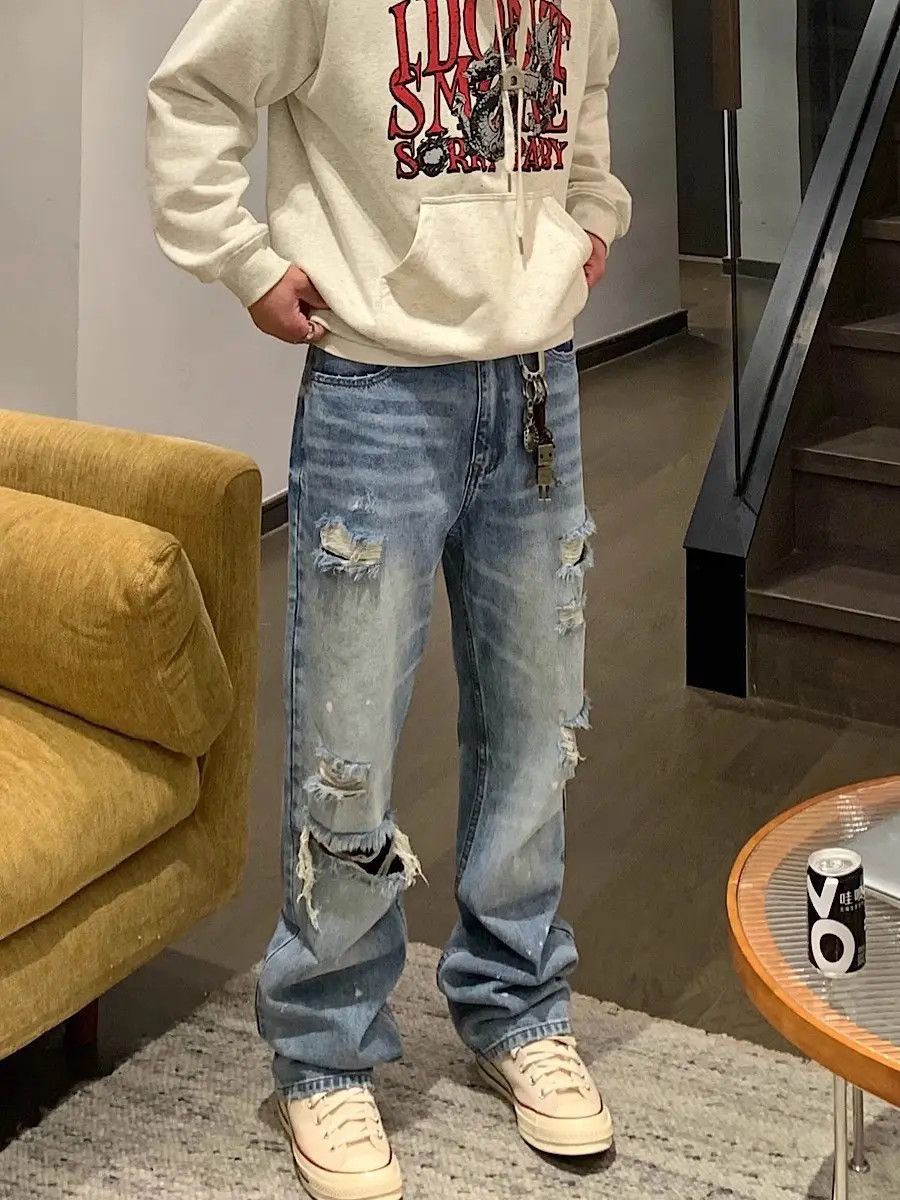 Japanese Brand × Jean Retro washed straight leg distressed jeans Size US 30 / EU 46 - 5 Thumbnail