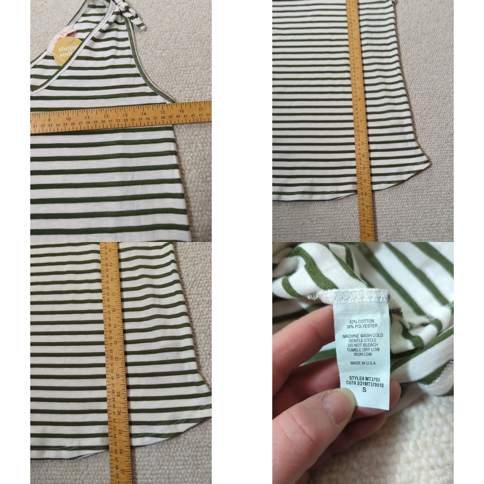 CO Hailey & Co Tank Women S Green Stripe V-Neck Tank Top NWT Bow Knit Cotton Blend Shirt Casual Travel Womens Size S / US 4 / IT 40 - 8 Thumbnail