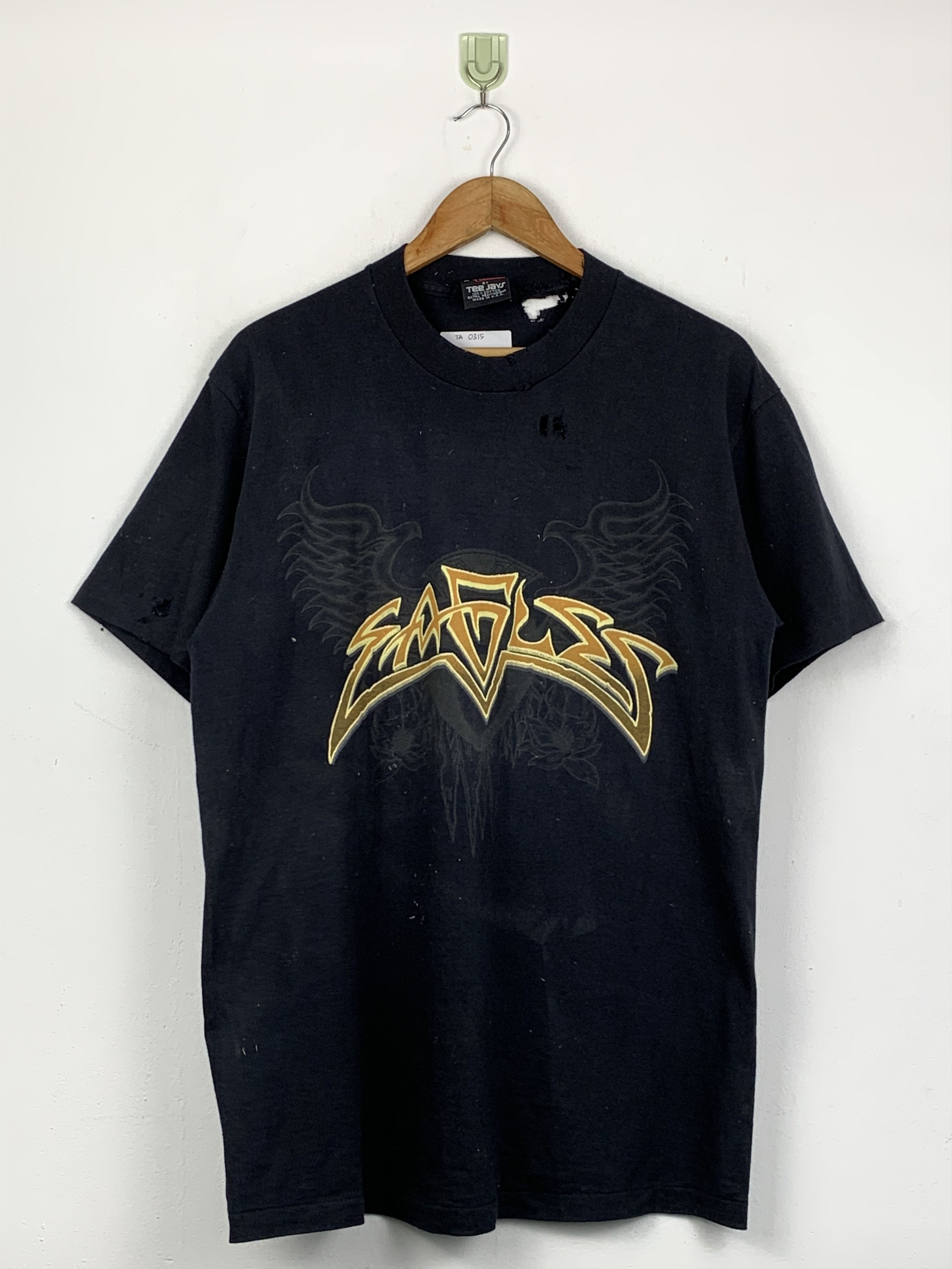 Band Tees × Giant × Vintage Vintage 90s Eagles Distressed Tour Band T Shirt TA0315 Size US L / EU 52-54 / 3 - 2 Thumbnail