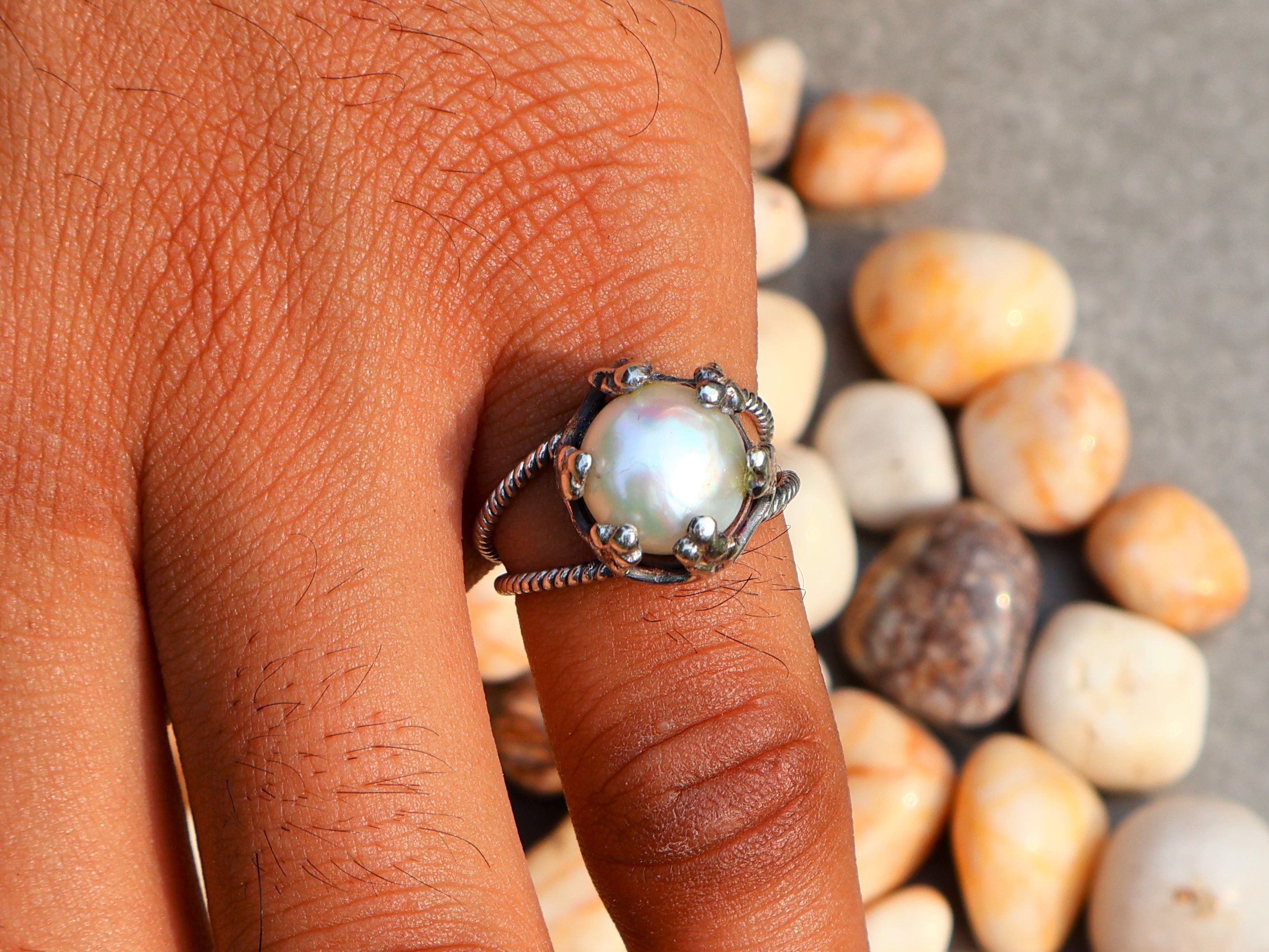 Handmade Pearl Ring, Handmade Women Ring, 925 Sterling Silver Jewelry Size ONE SIZE - 8 Thumbnail