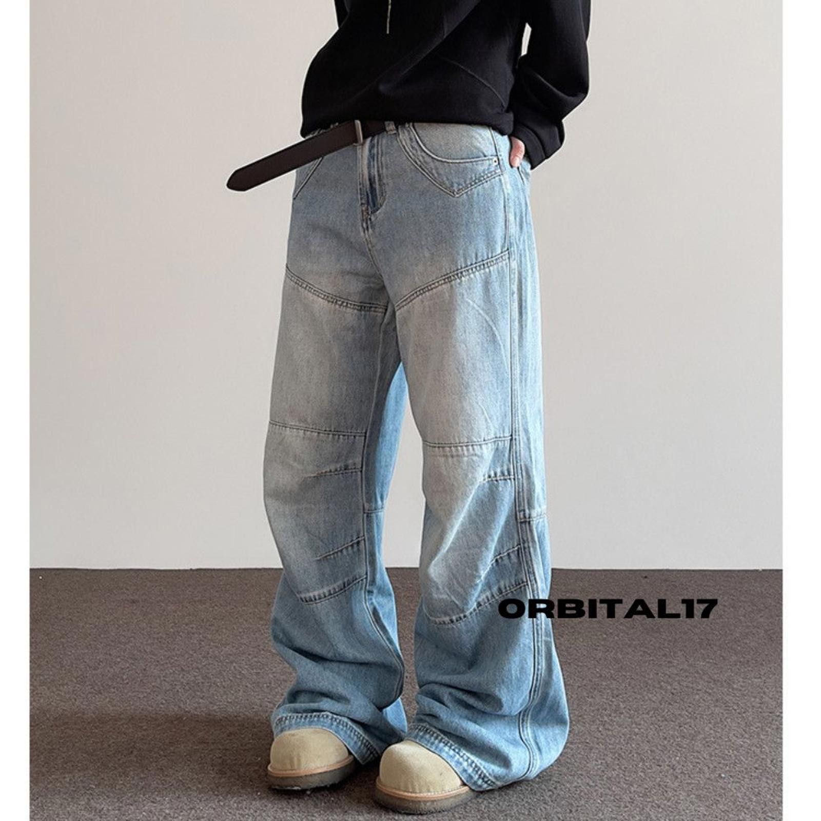 Light Blue Wide Leg Denim Jeans Relaxed Fit Jeans