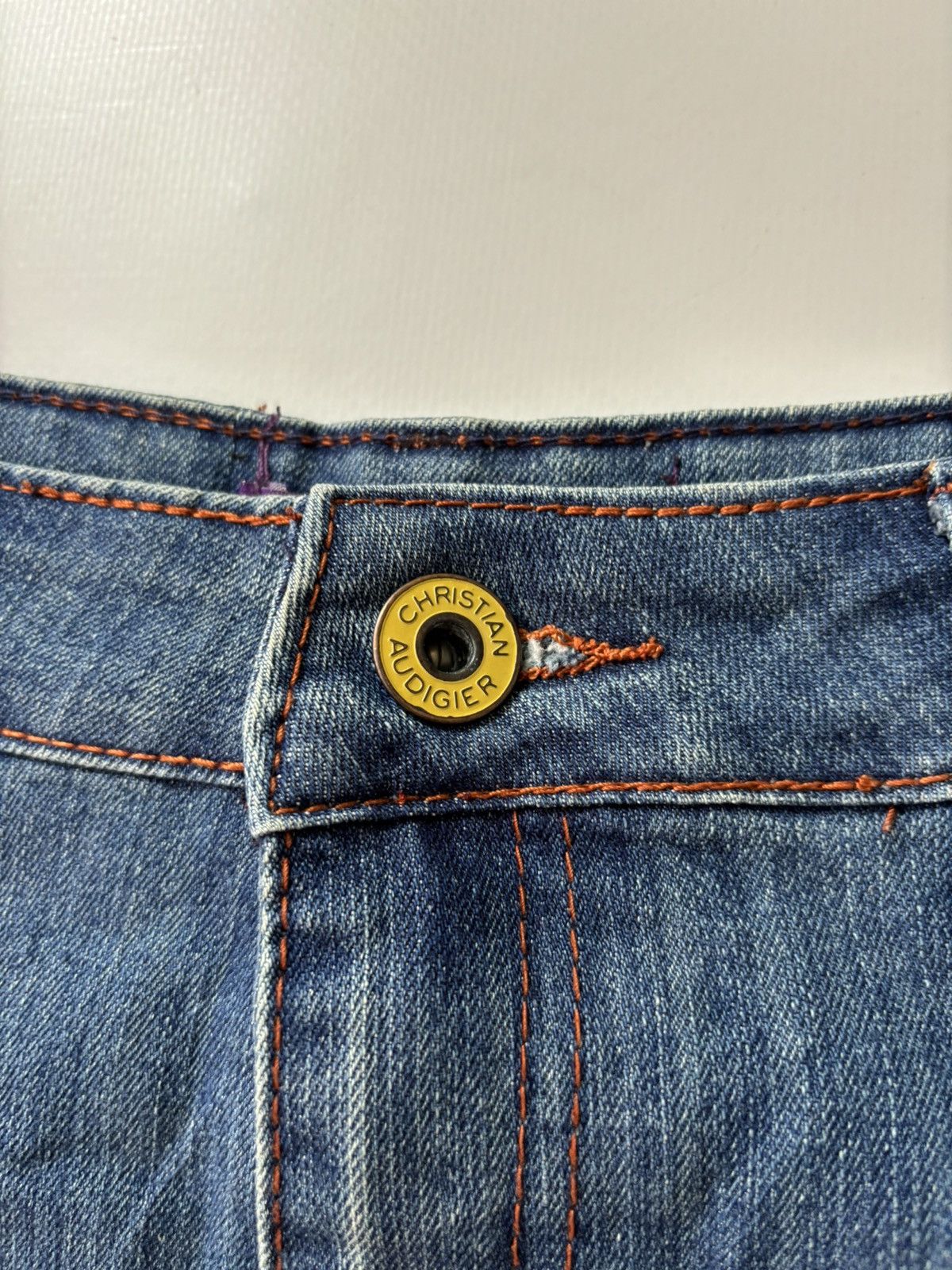 Christian Audigier × Designer × Vintage RARE CHRISTIAN AUDIGIER VINTAGE DENIM PRINTED MINI SKIRT 00s Size 30" / US 8 / IT 44 - 5 Thumbnail