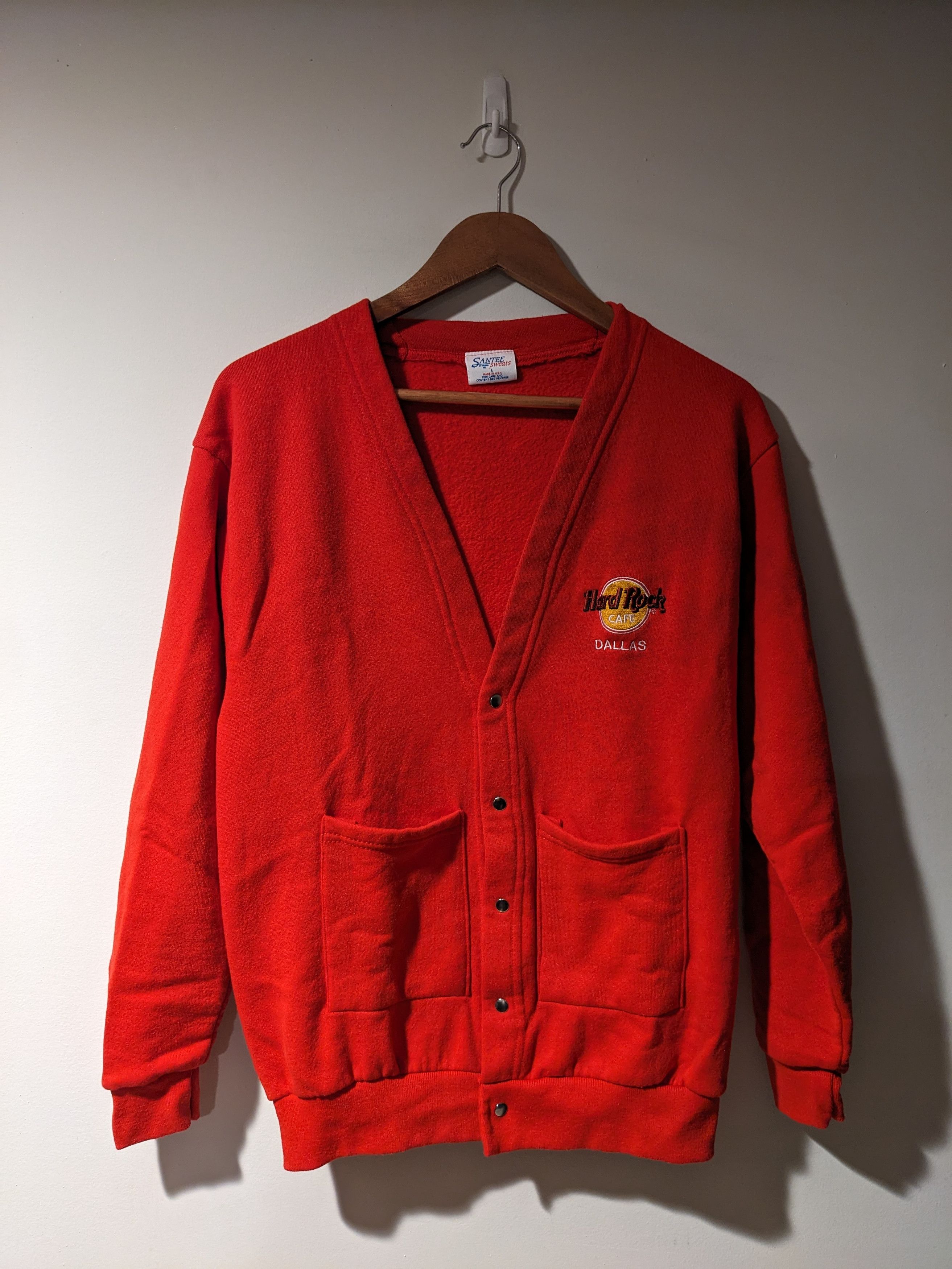 Hard Rock Cafe × Vintage Vintage 90s Hard Rock Cafe Dallas Texas Red Large Cardigan Size US L / EU 52-54 / 3 - 1 Thumbnail