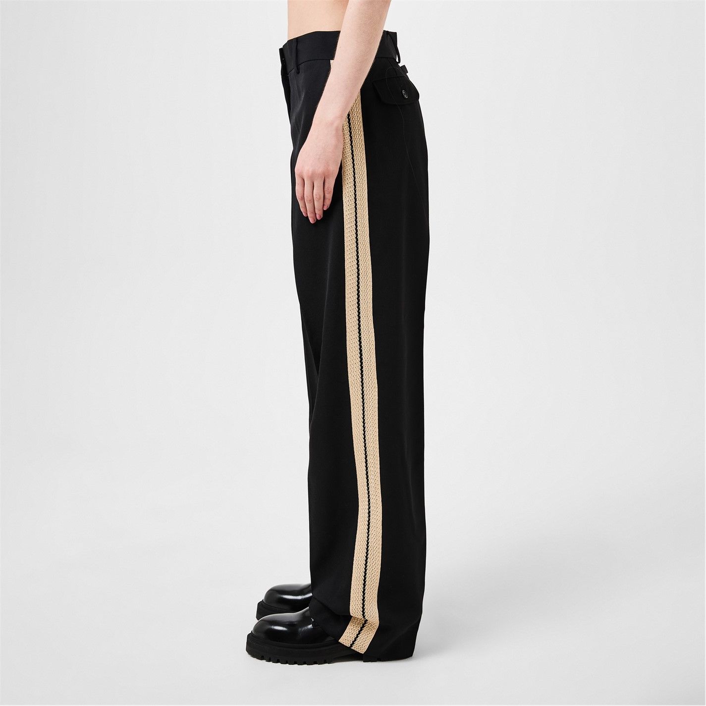 Palm Angels o1g2r1mq0325 knit Tape Straight Trouser in Black & Beige Size 29" - 4 Thumbnail