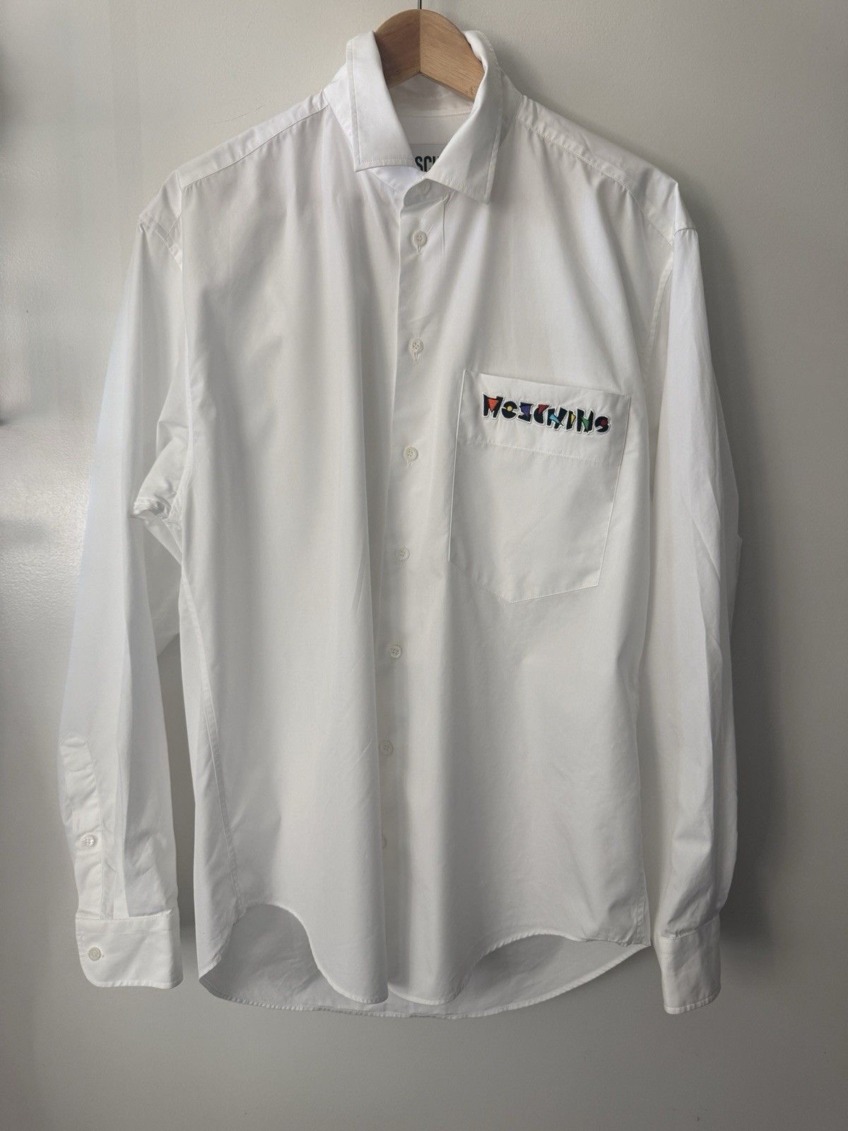 Moschino Couture White Long Sleeve Cotton Shirt Prism Logo Size 41/16 Size US L / EU 52-54 / 3 - 1 Thumbnail