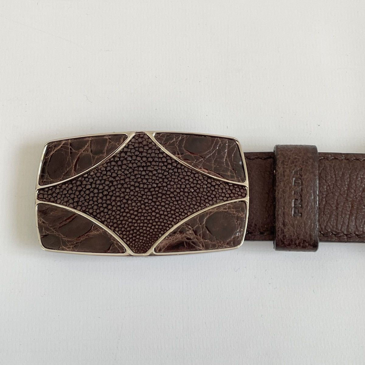 Prada Brown Leather Croc Western Buckle Belt Size 32 - 14 Thumbnail