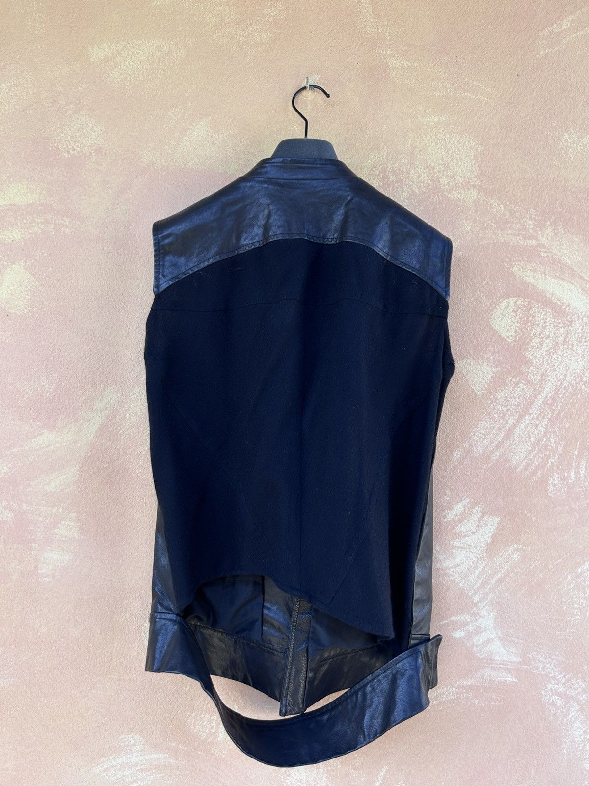 Rick Owens Black zip asymmetric calf leather-cashmere vest VG+ Small Size US S / EU 44-46 / 1 - 6 Thumbnail