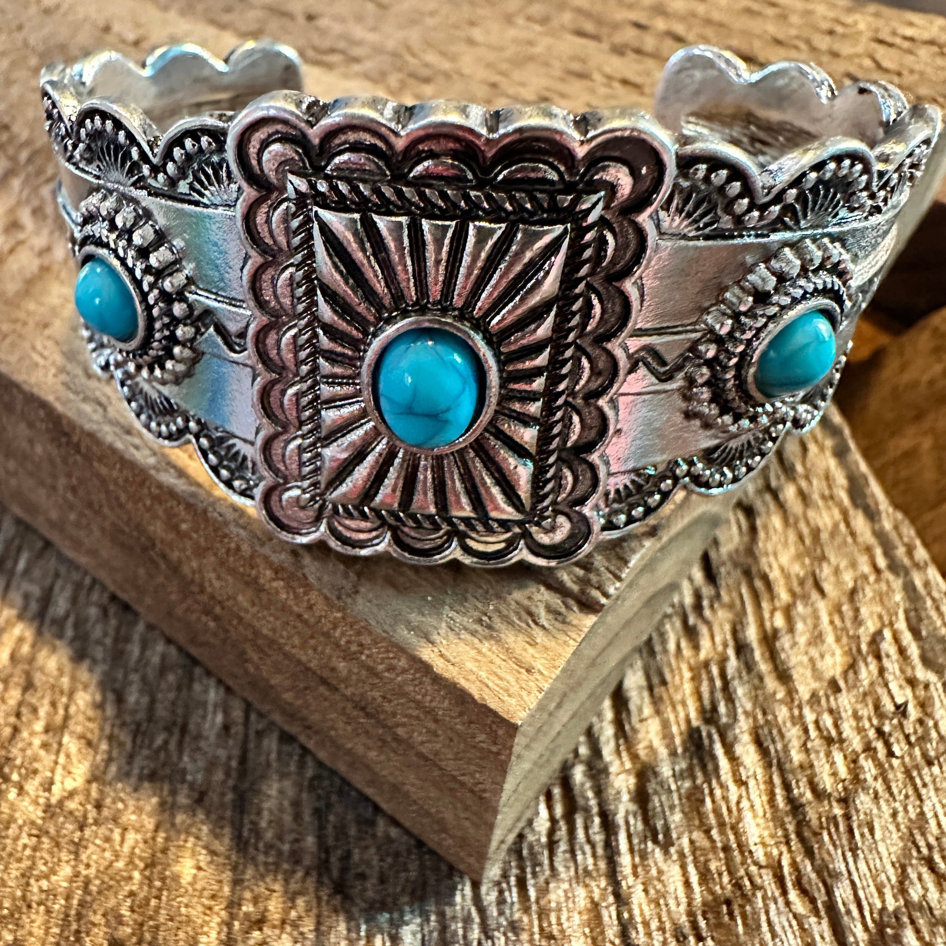 Other Boho Vintage SouthWestern Turquoise Concho Cuff Bracelet, Tu Size ONE SIZE - 2 Thumbnail
