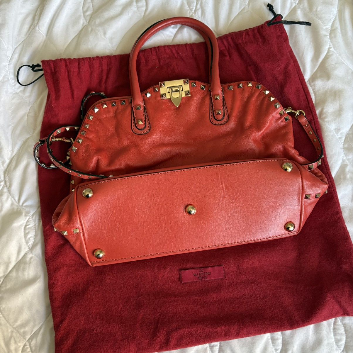 Valentino Valentino Rockstud Coral Red Top Handle and Crossbody Bag Size ONE SIZE - 9 Thumbnail