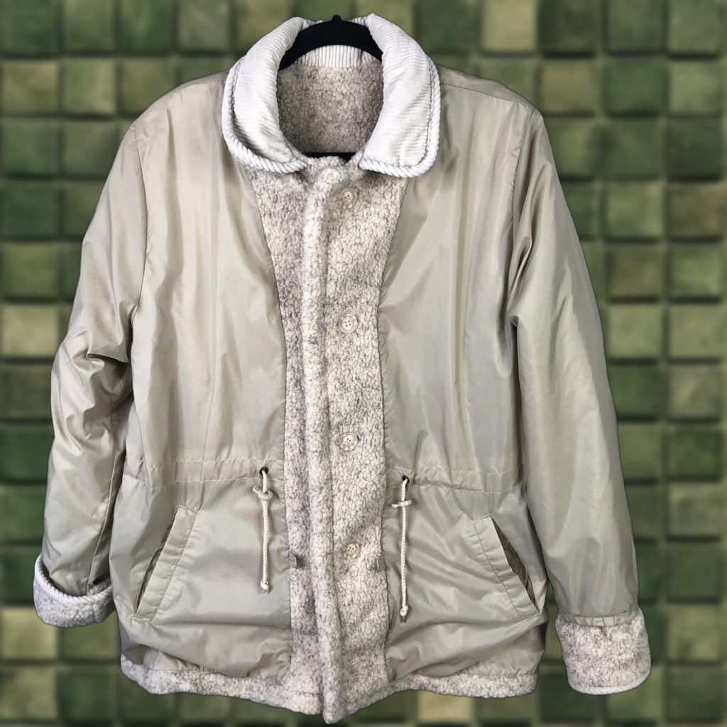 Vintage Carlo Briani Jacket Womens M Reversible Sherpa Fleece Nylon Drawstring Ivory Beige Pocketed Collared Embroidered Size M / US 6-8 / IT 42-44 - 1 Thumbnail