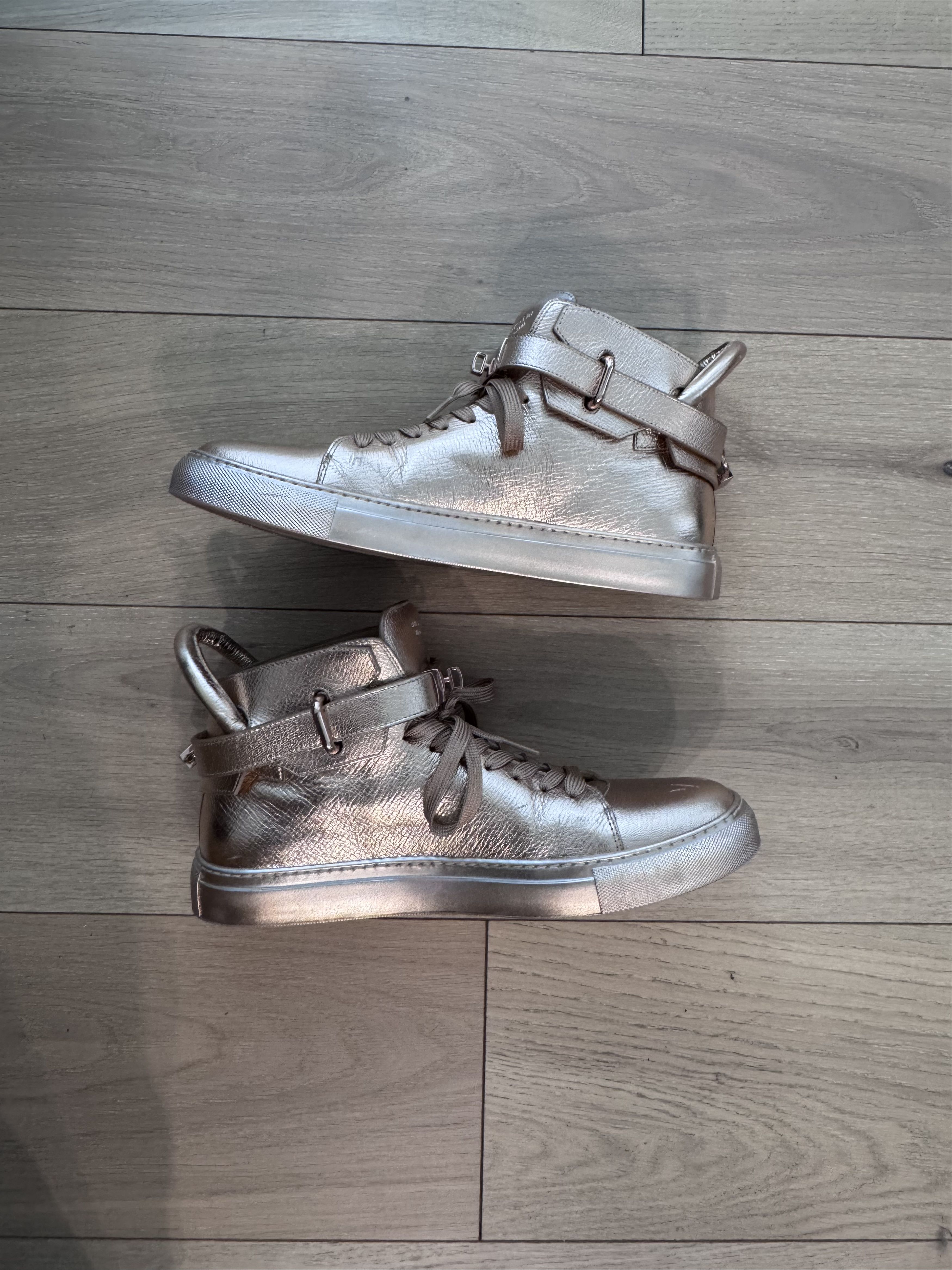 Buscemi Buscemi 100MM Metallic Rose Gold High Top Sneakers Size 12 Size US 12 / EU 45 - 2 Thumbnail