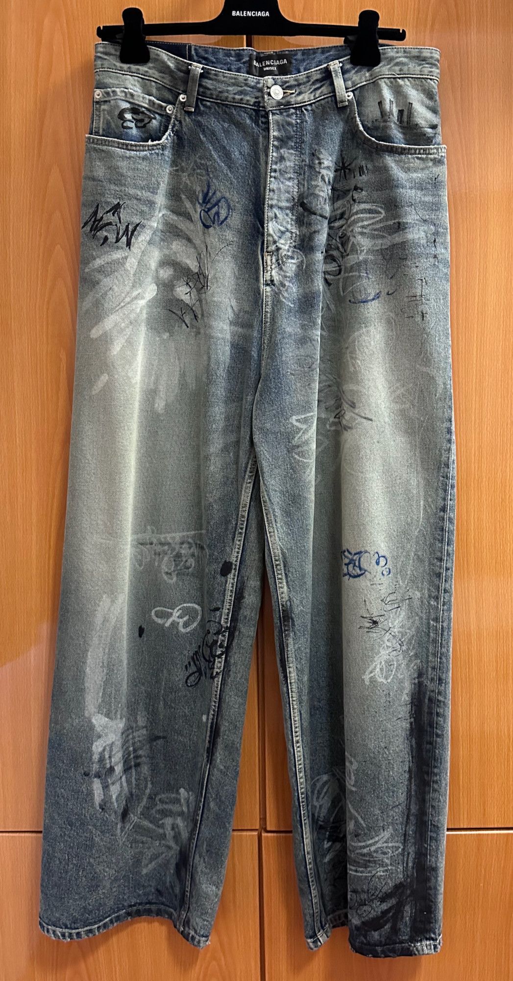 image of Balenciaga Grafitti Baggy Jeans M in Blue, Men's (Size 32)
