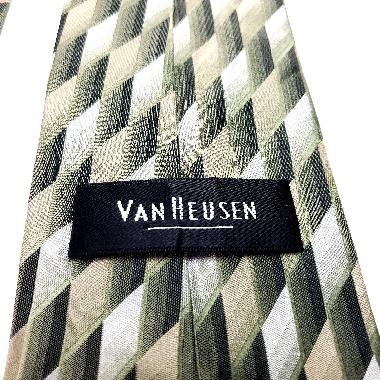 Van Heusen Van Heusen Silk Tie Green Beige Print Wide Size ONE SIZE - 4 Thumbnail