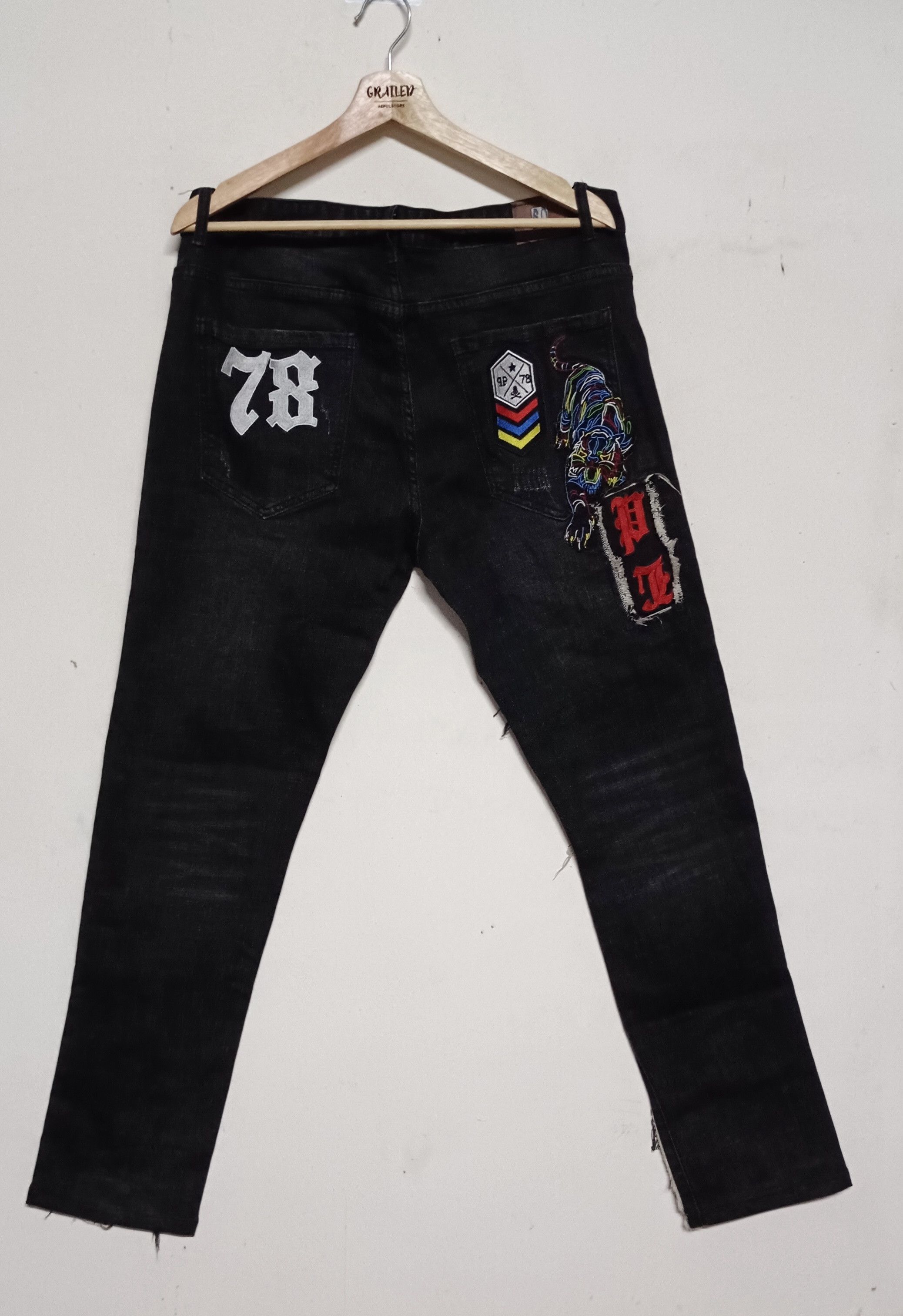 If Six Was Nine Denim jeans putch work skull punk design Size US 36 / EU 52 - 2 Thumbnail