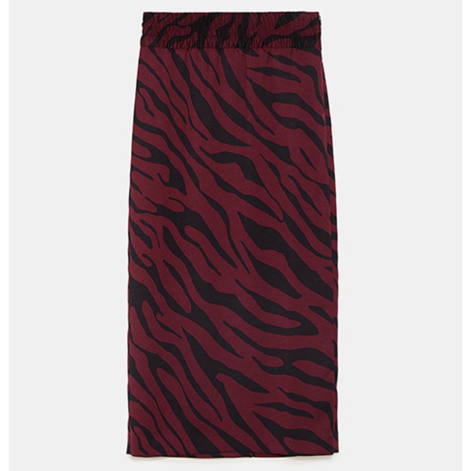 Zara NWT Zara Animal print pencil skirt Maroon Size 28" / US 6 / IT 42 - 3 Thumbnail