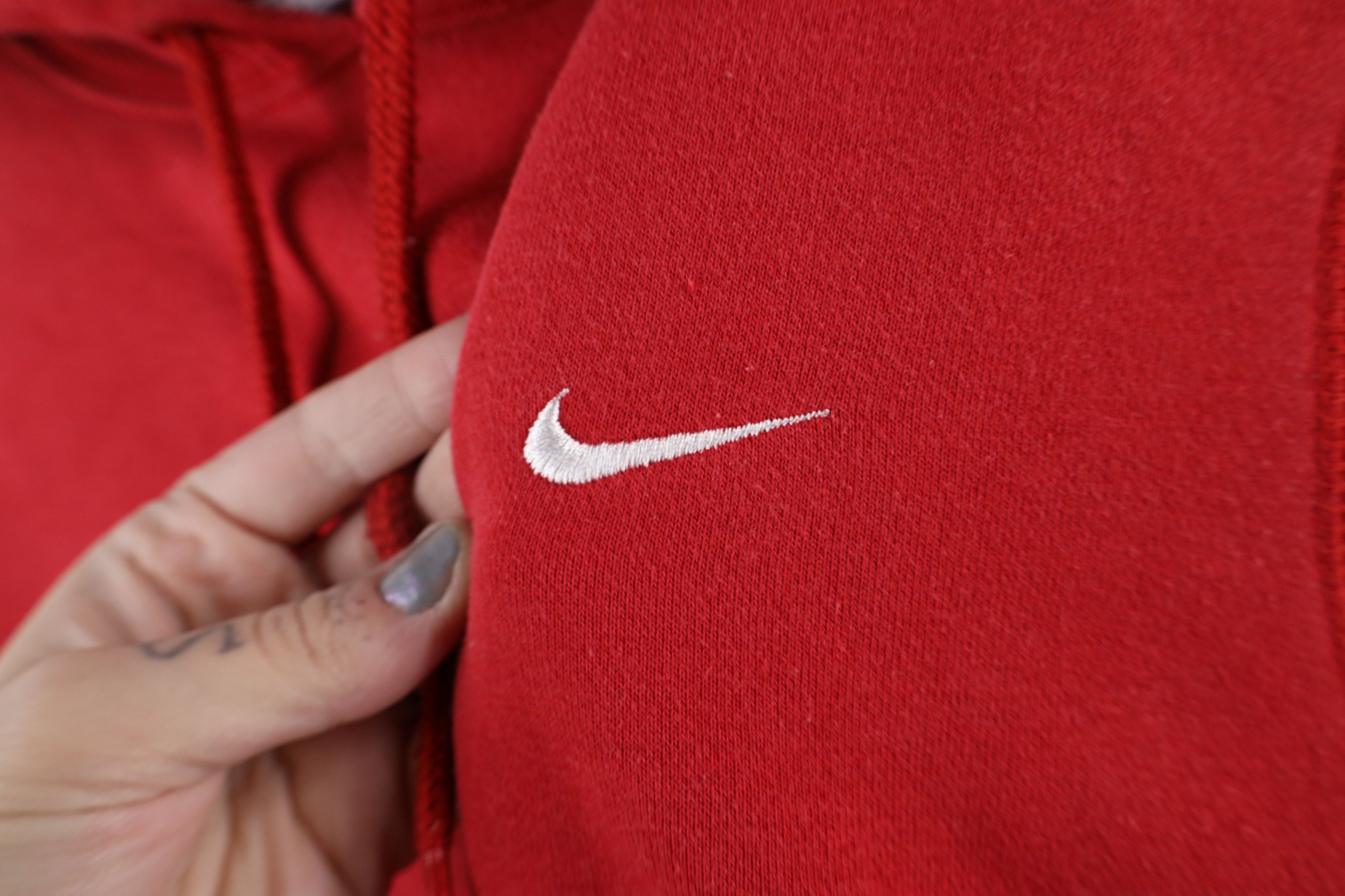 Nike × Vintage Vintage Nike Travis Scott Mini Swoosh Hoodie Sweatshirt Red Size US S / EU 44-46 / 1 - 5 Thumbnail
