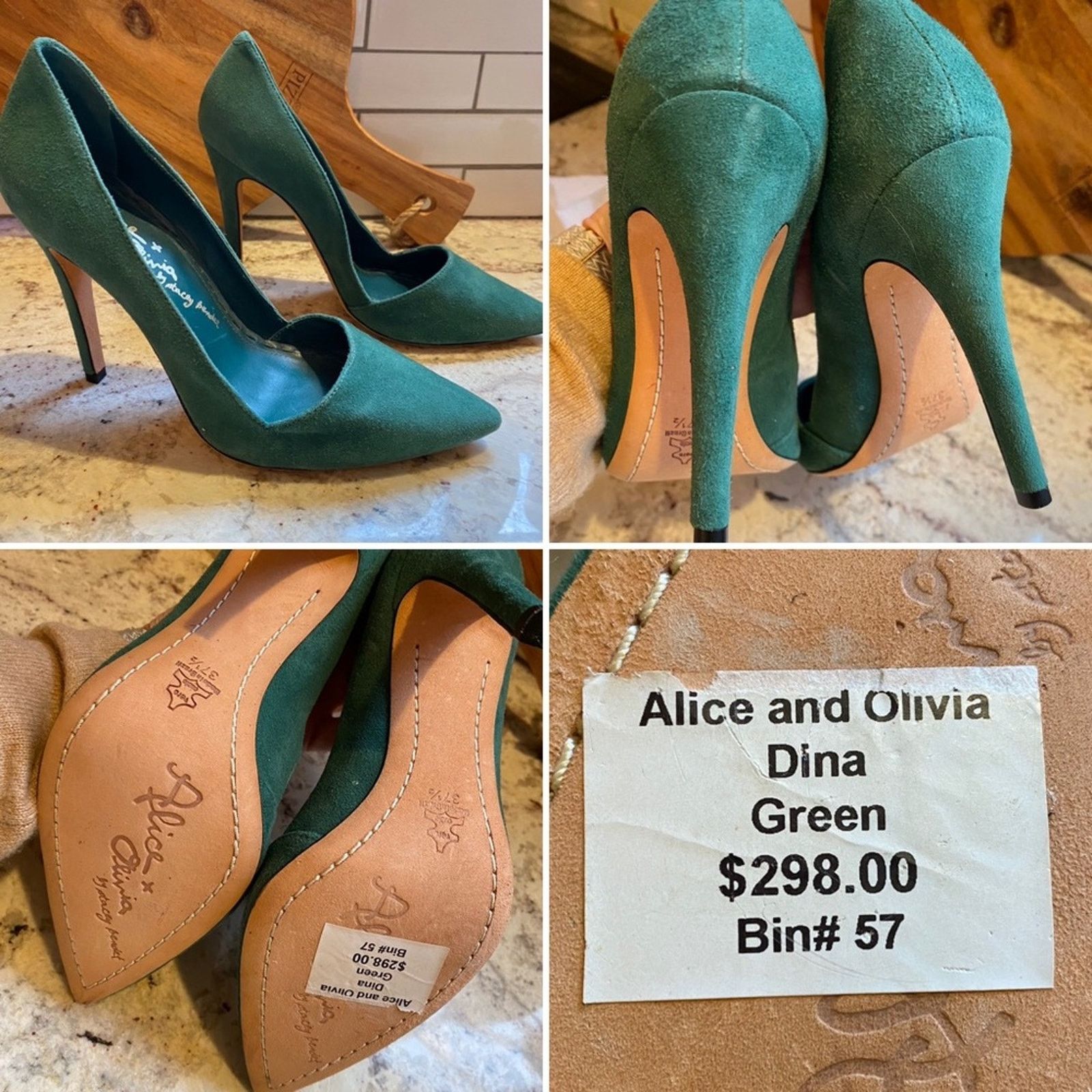 image of Alice Olivia Alice + Olivia By Stacey Bendet Grn Suede Dina Heel Shoes 37.5 -7 in Green, Women's
