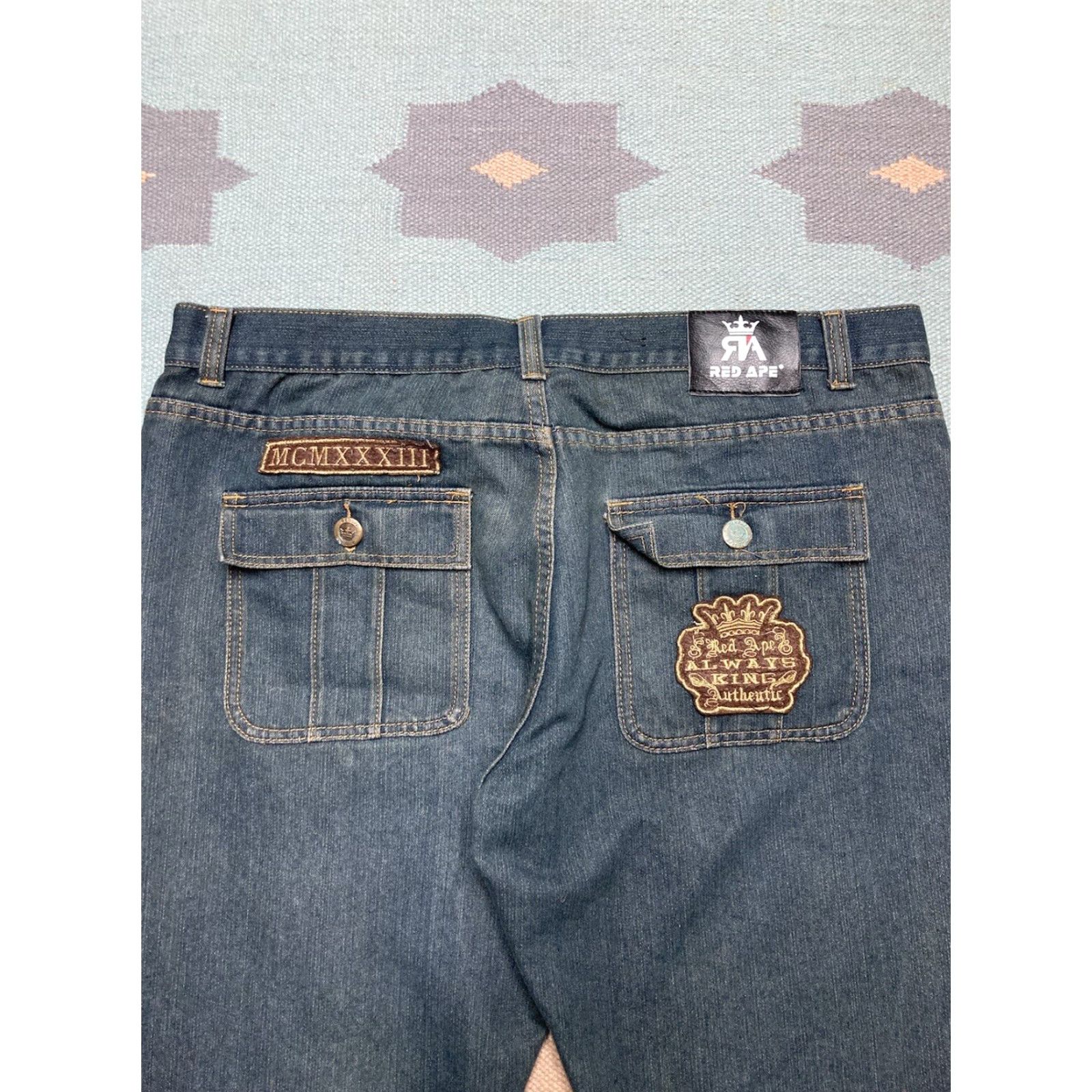 Vintage VINTAGE Red Ape Jeans Wide-Leg Hip Hop Embroidered 40x32 Men Jeans Baggy 90s Style Size US 40 / EU 56 - 3 Thumbnail