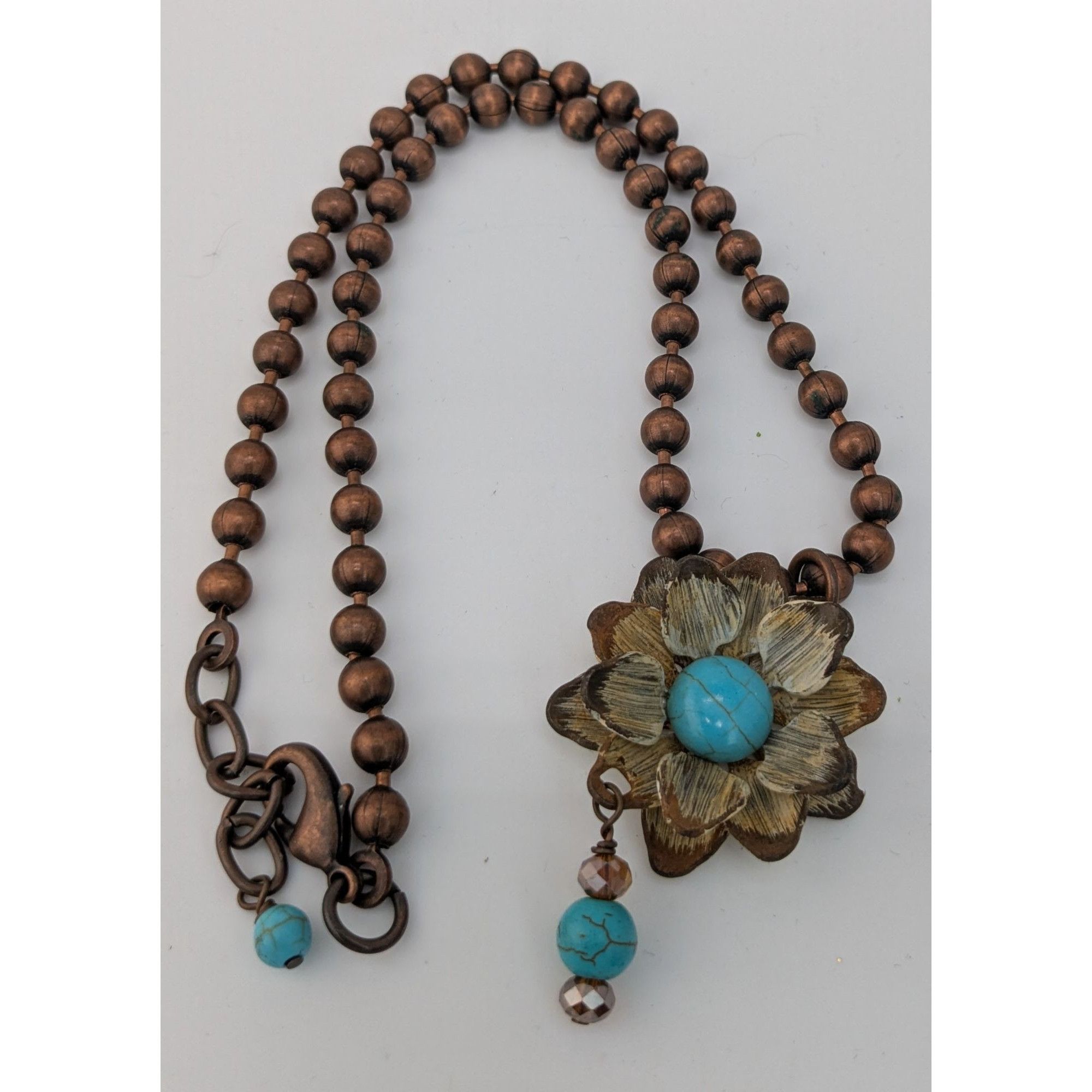 Other Vintage Bohemian Necklace With Turquoise Floral Pendant Copp Size ONE SIZE - 6 Thumbnail