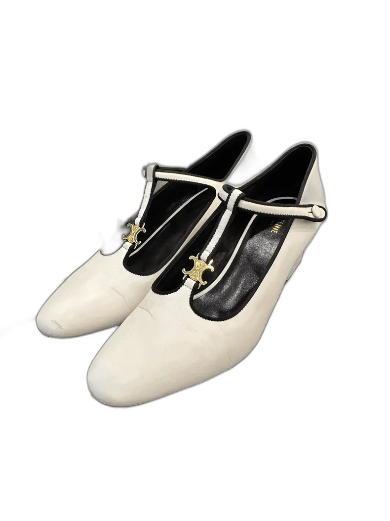 Celine Retro Logo Mary Jane Shoes 5.5Cm Heels in White, Men's (Size 7.5)