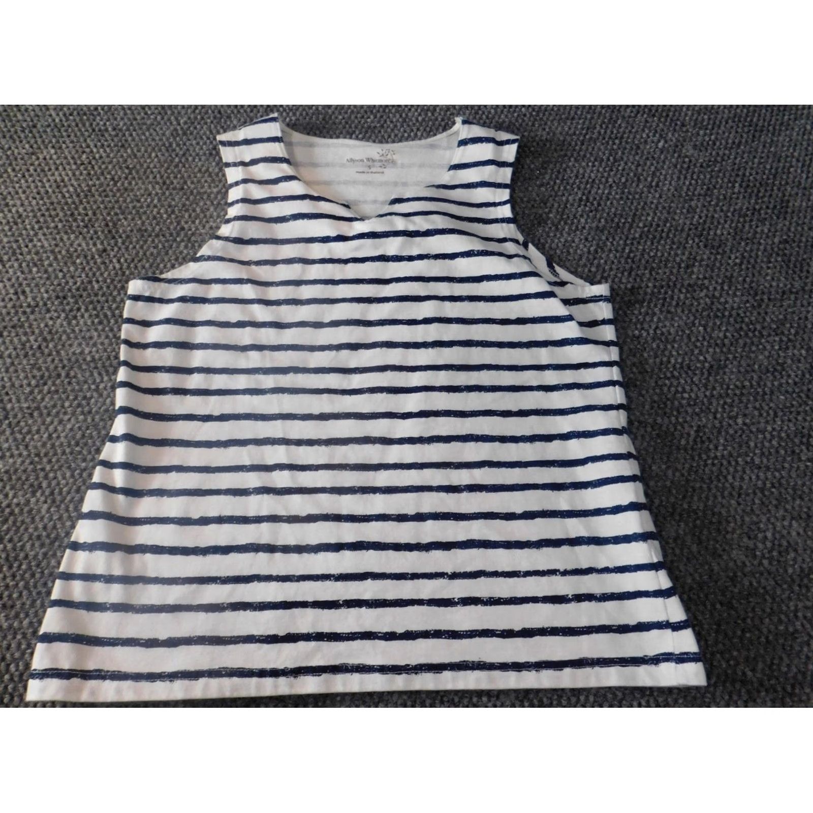 Vintage Allyson Whitmore Womens Blouse S Blue Stripe Crew Neck Pullover Casual Cotton Polyester Rayon Stretch Button Cap Sleeve Regular Size S / US 4 / IT 40 - 2 Thumbnail