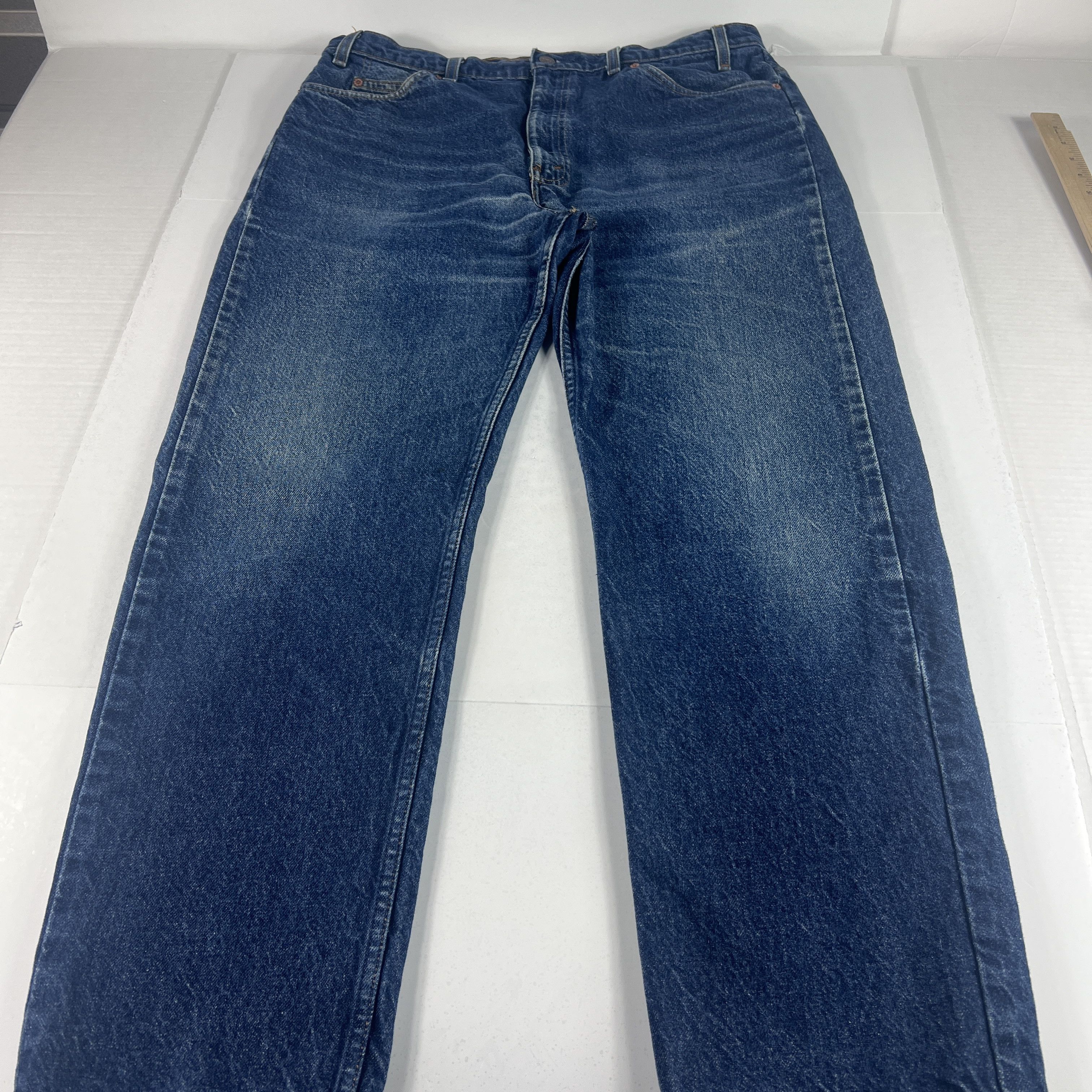 Levi's × Vintage VTG 90s Levi's Jean 505 Straight Dark Blue Denim Orange Tab Size US 37 - 1 Thumbnail