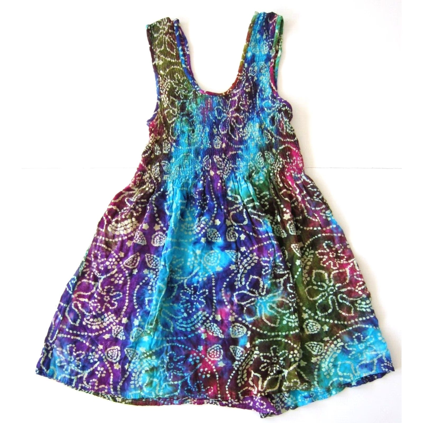 Vintage VINTAGE Noelle Dress Tank Sun Dress Sleeveless 100% Rayon Floral Tie Dye Green Blue Purple Small Womens Size S / US 4 / IT 40 - 2 Thumbnail