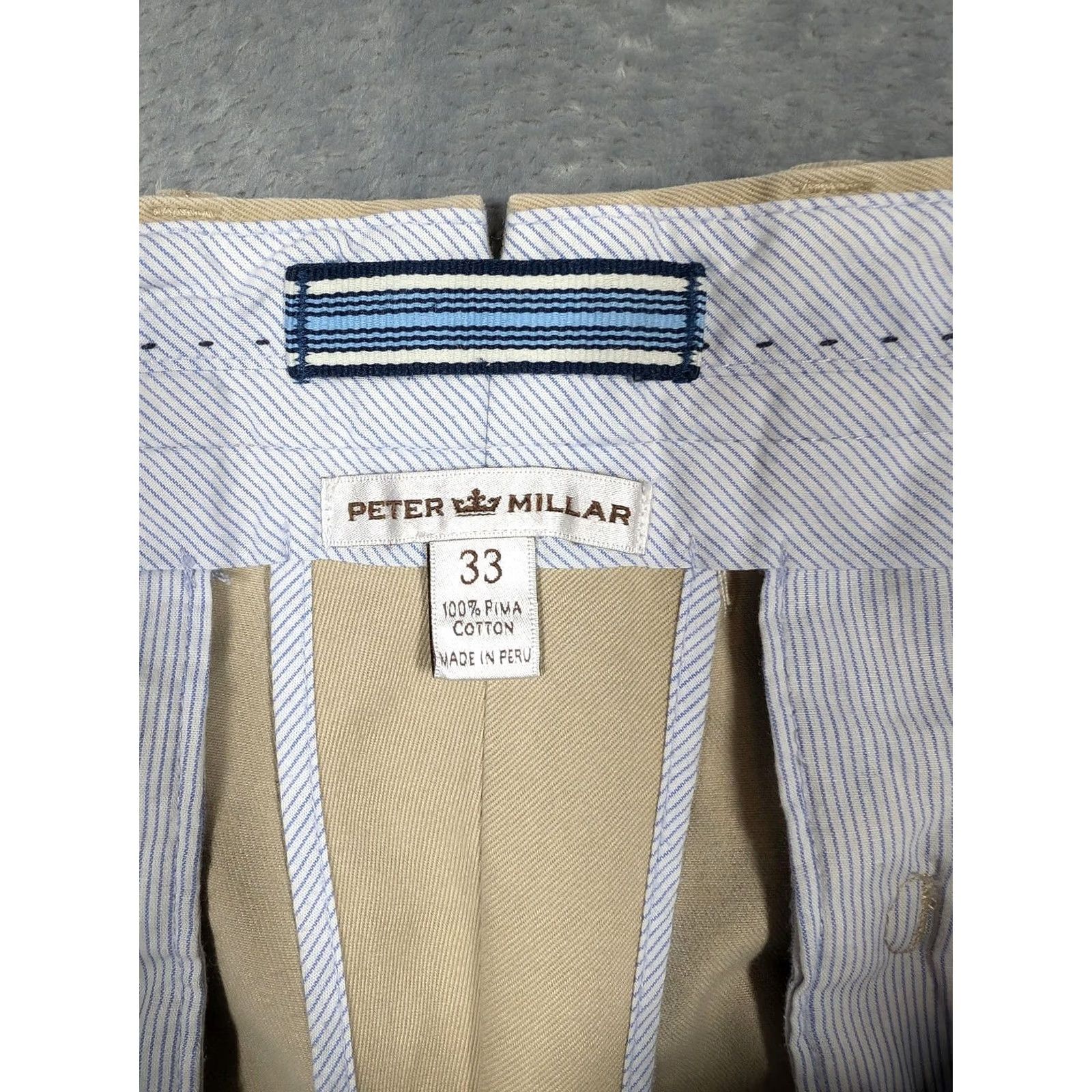 Peter Millar Peter Millar Pants Mens 33 Khaki Beige Chino Cotton Made in Peru Flat Front Zip Fly 33x32 Vintage No Mens Size US 33 - 5 Thumbnail