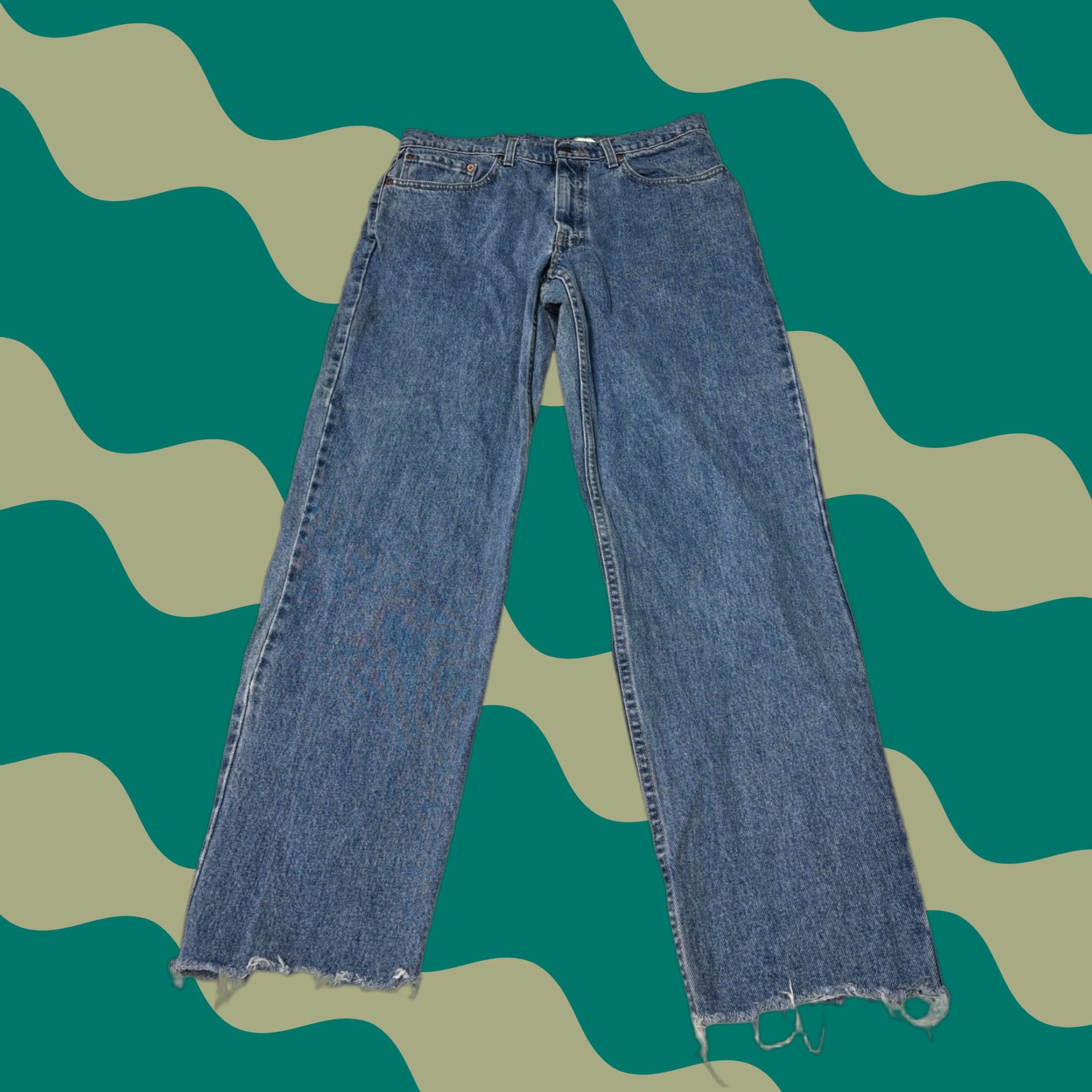 Levi's VINTAGE Levi's 550 Relaxed Fit Jeans Blue Denim W34 L30 Distressed Raw Hem Jeans Men 34 550 Distressed Raw Hem 90s Vintage Levis 600 Series Size US 34 / EU 50 - 1 Thumbnail