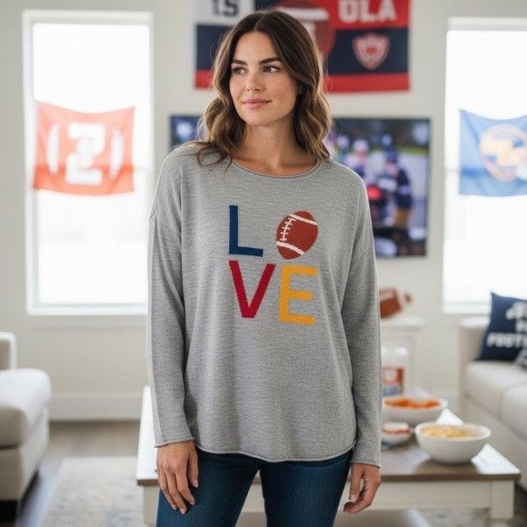 Rachel Zoe Rachel Zoe Gray Cashmere Blend “Love Football” Knit Sweater Size XL / US 12-14 / IT 48-50 - 1 Thumbnail