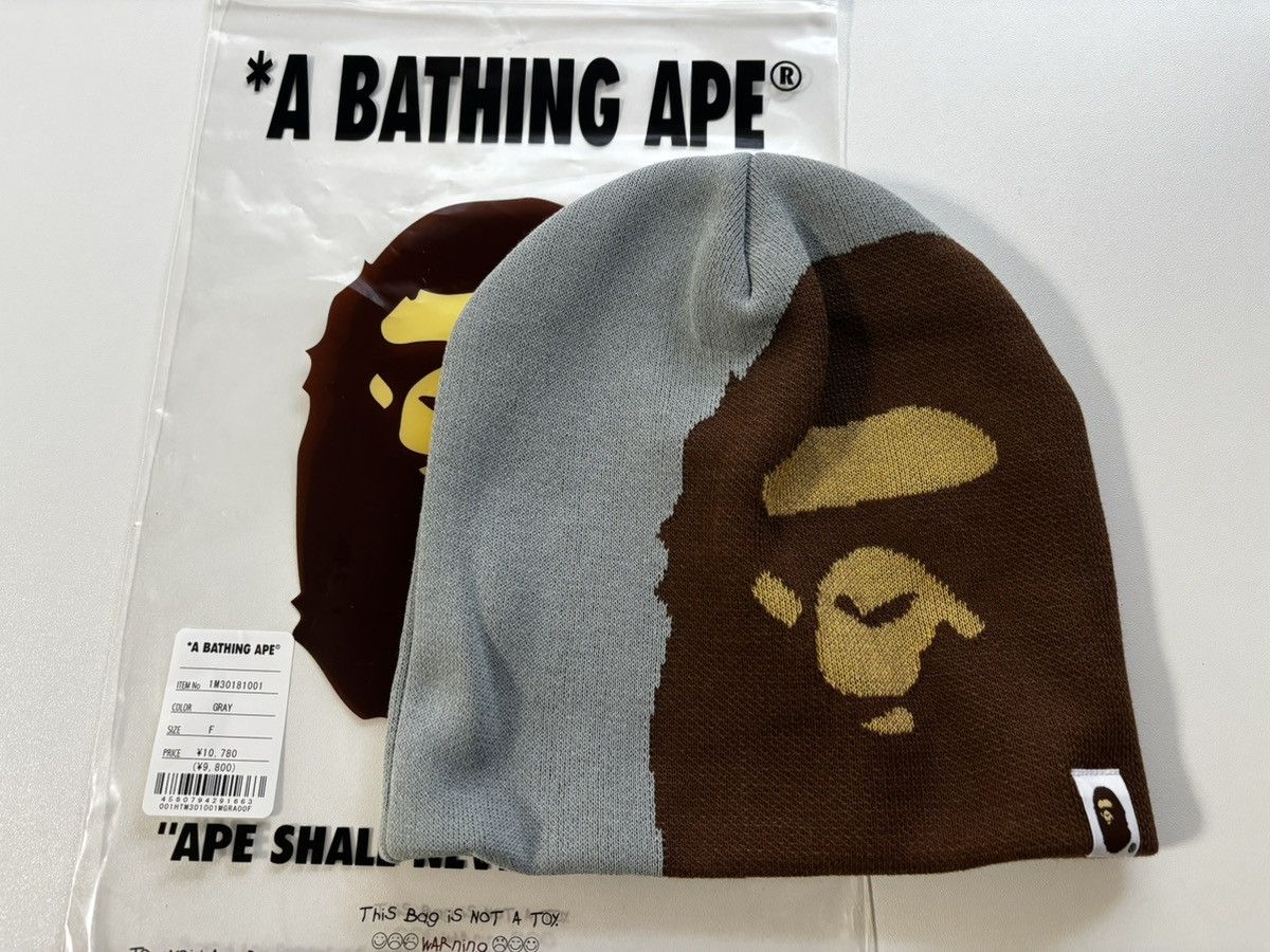 Authentic ape bape ape head knit cap beanie grey new