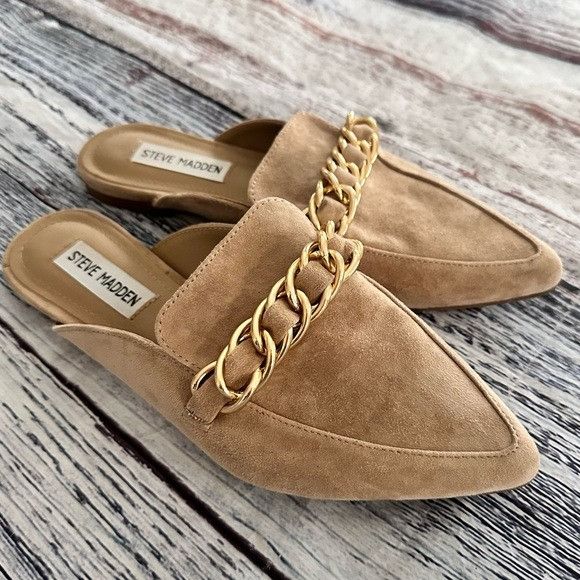 Steve Madden Steve Madden “Faine” Suede Leather Backless Mules Beige