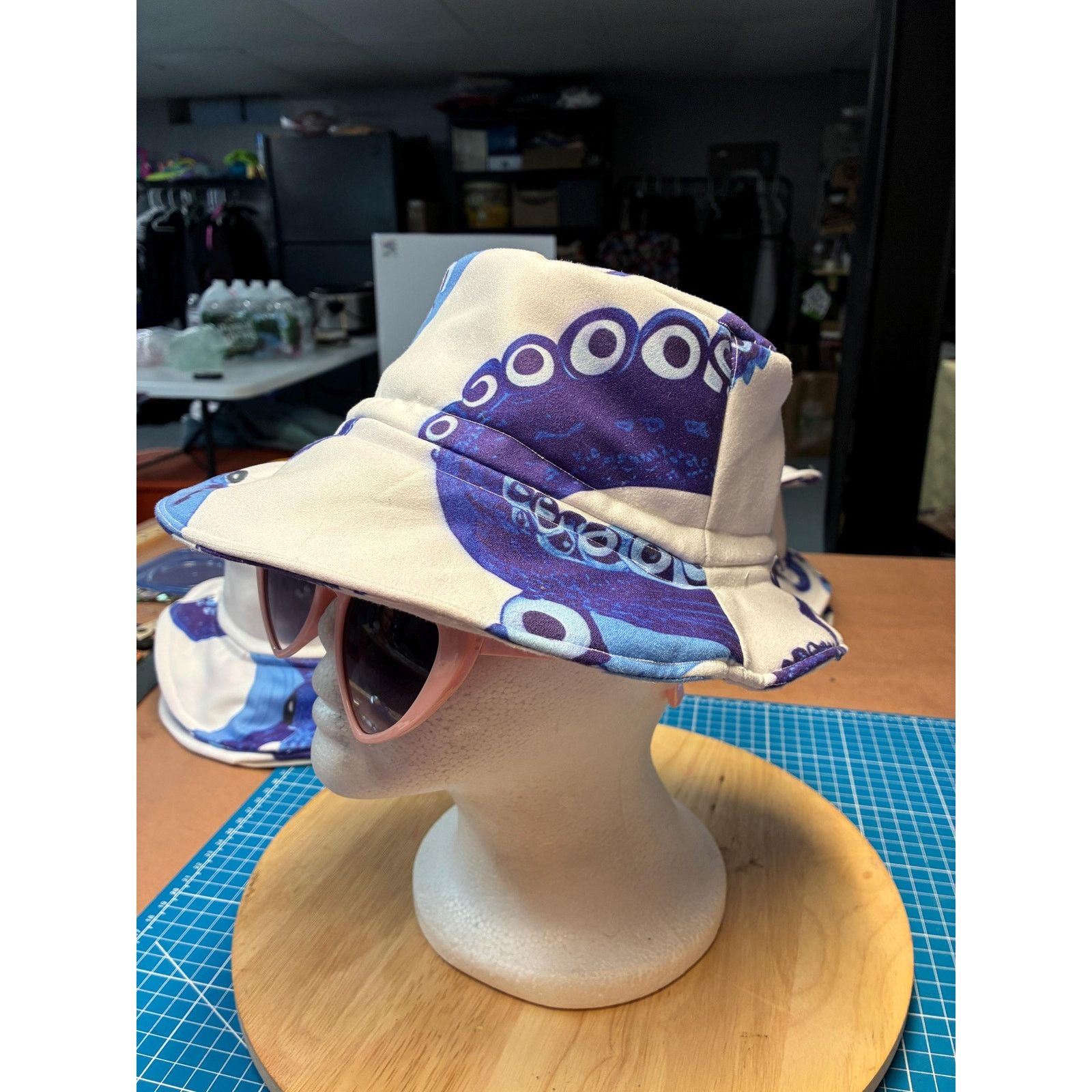 Other Upcycled Coastal Bucket Hat – Blue & White Octopus Print, Size ONE SIZE - 1 Thumbnail