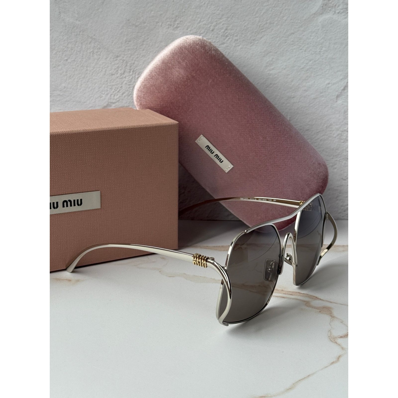 Miu Miu NEW Miu Miu MU A55S Silver Oversized Aviator Sunglasses $637 Size ONE SIZE - 6 Thumbnail