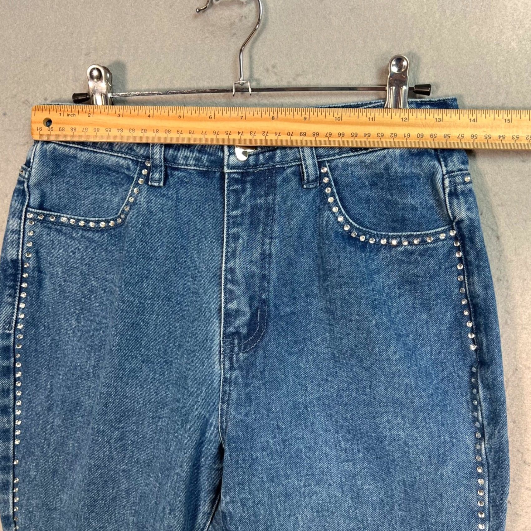 Dolls Kill VINTAGE Dolls Kill X Bratz WOMENS Jeans High-Waisted Tapered M Blue Rhinestone Detail 90s Mens Womens Girls Size 32" / US 10 / IT 46 - 5 Thumbnail