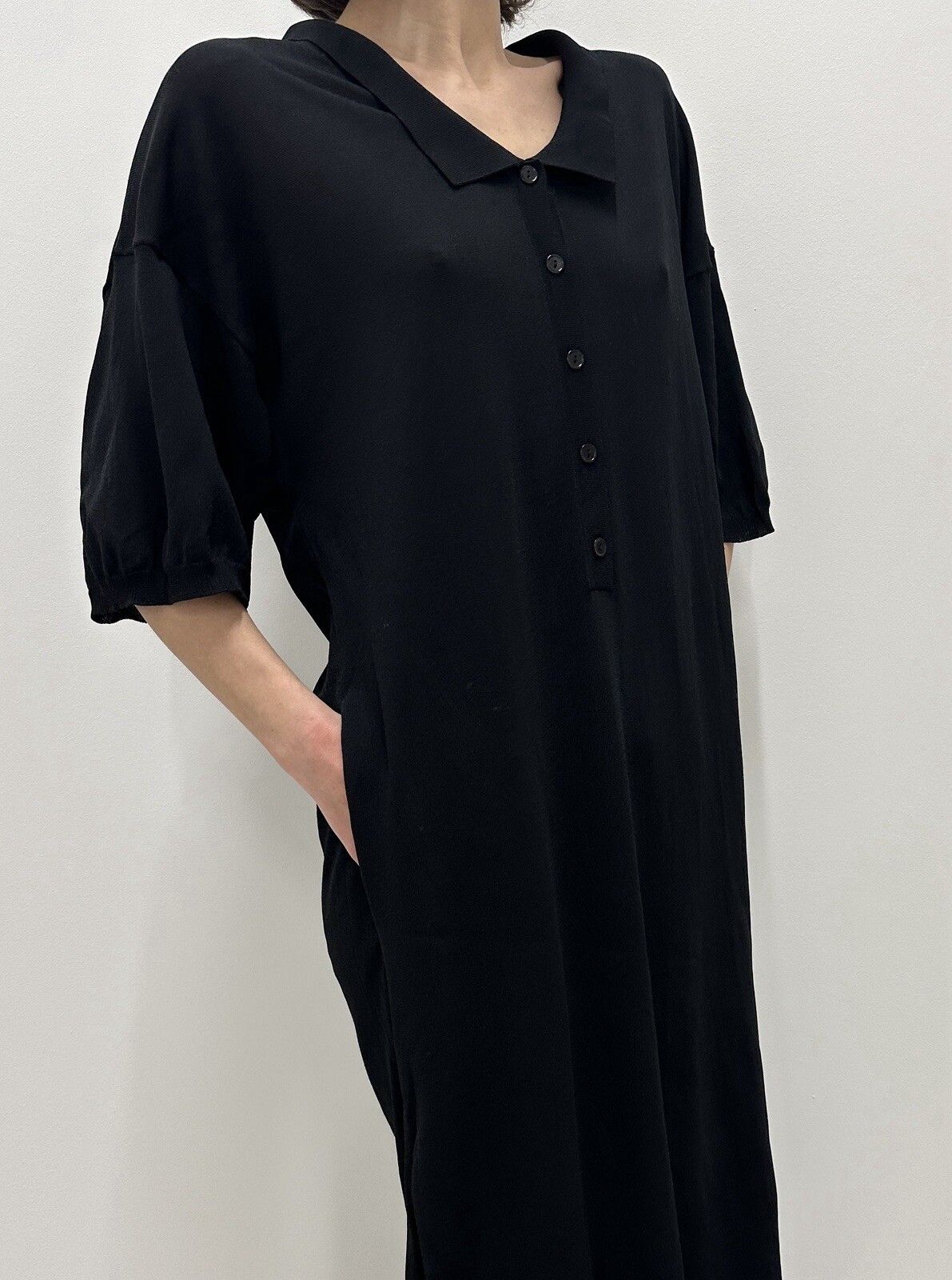 Toteme Toteme Belize Jersey Midi Knit Collared Rayon Dress Black Size S / US 4 / IT 40 - 15 Thumbnail