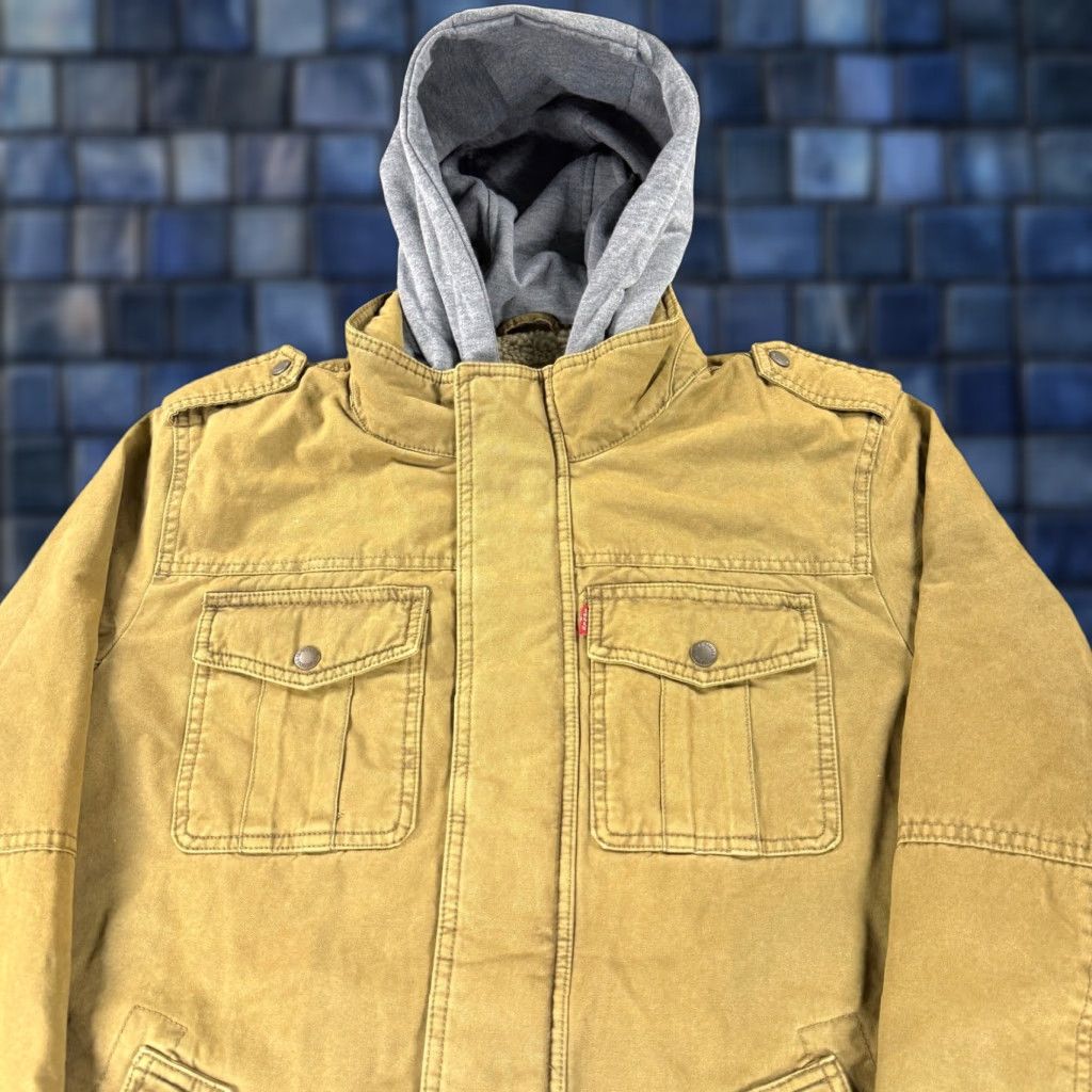 Levi's Levi's Military Jacket Hooded Lined Insulated Sherpa Canvas Mid-Length Beig e Brown M Adult Mens Jacket Size US M / EU 48-50 / 2 - 1 Thumbnail