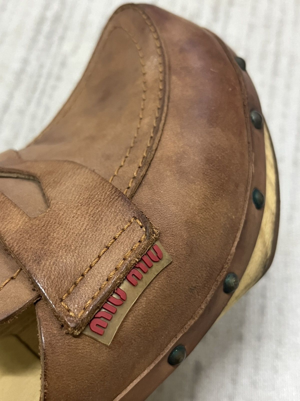 Miu Miu Miu miu leather wood sandal Size US 4.5 / IT 34.5 - 3 Thumbnail