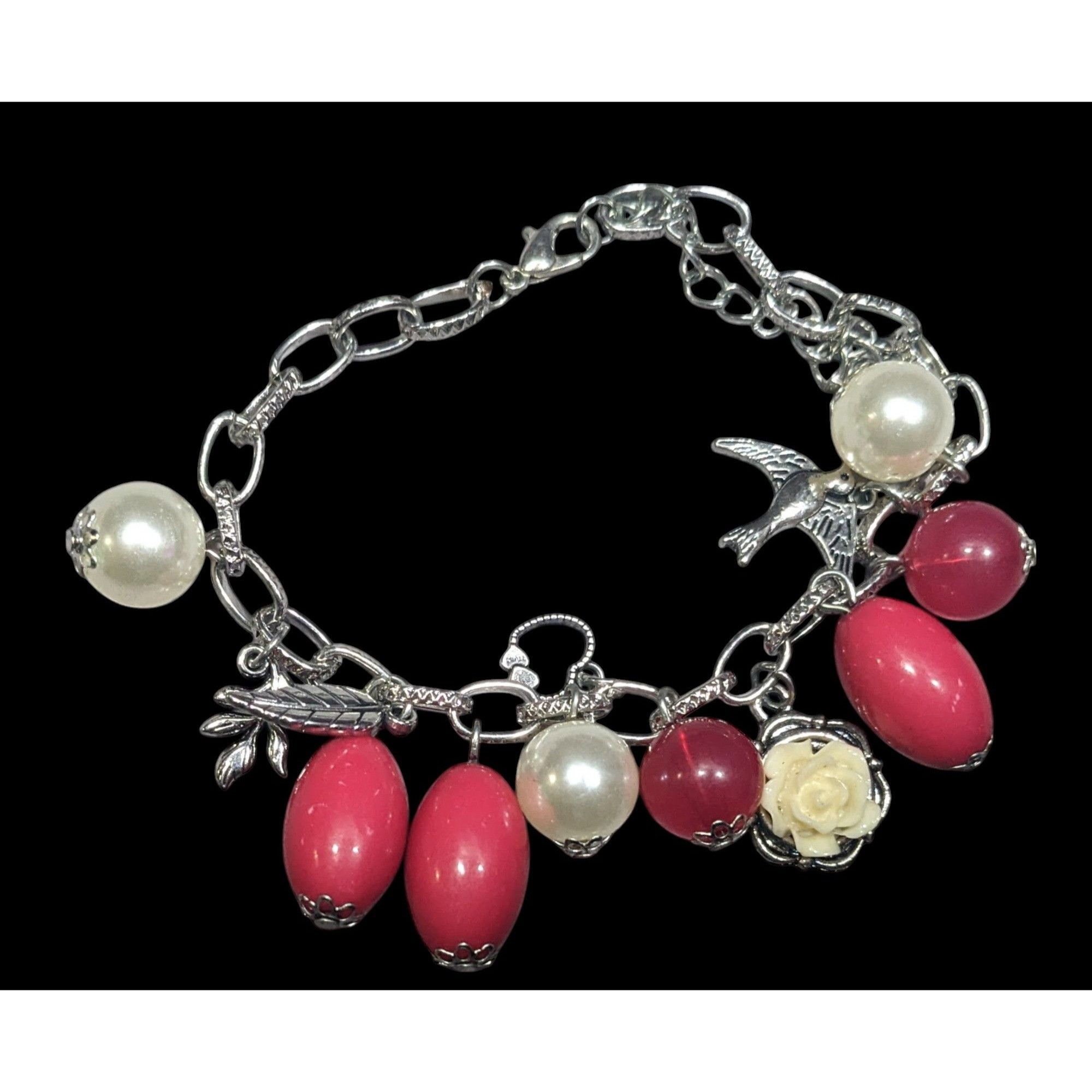 Other Y2K Coquette Pink And Pearl Floral Charm Bracelet Size ONE SIZE - 1 Thumbnail
