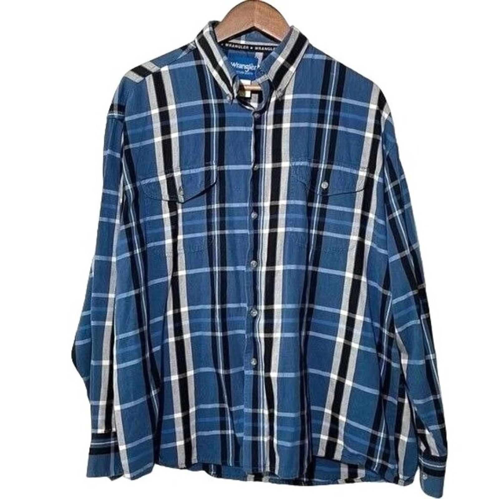 Wrangler Wrangler Mens Blue Plaid Flannel Button Down SIze XL Size US XL / EU 56 / 4 - 2 Thumbnail