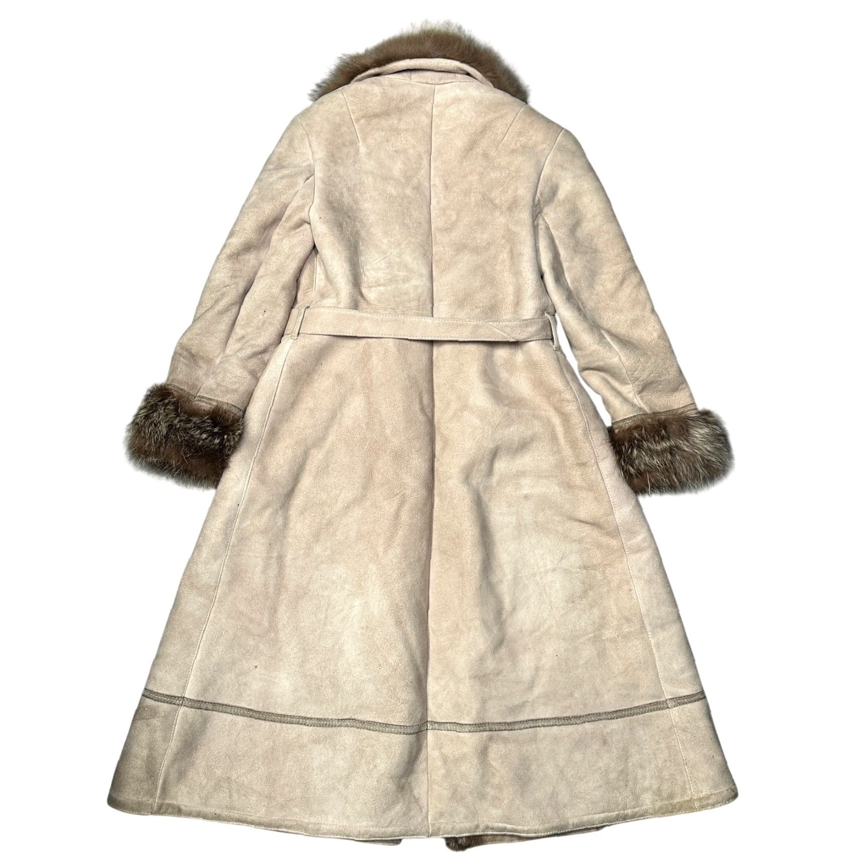 Avenue VINTAGE Sawyer of Napa Leather Long Coat Womens 12 Beige Fur Trim overcoat Jacket Size XL / US 12-14 / IT 48-50 - 2 Thumbnail