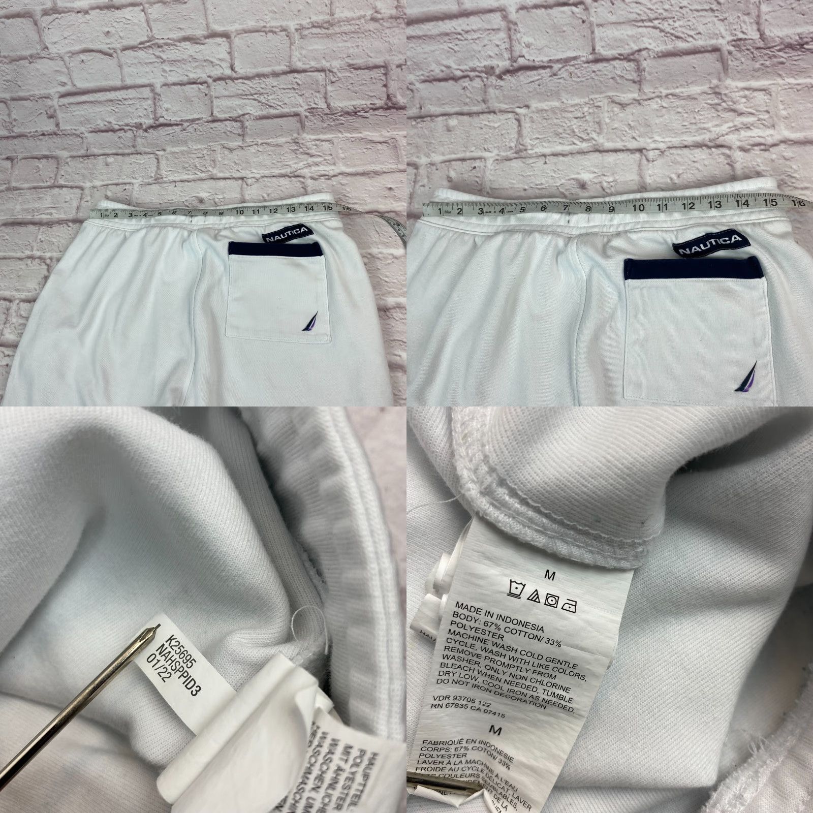Nautica Nautica Sweatpants White Mens Cropped Size M Competition Classic Logo Graphic Drawstring Tapered Size US 31 - 8 Thumbnail