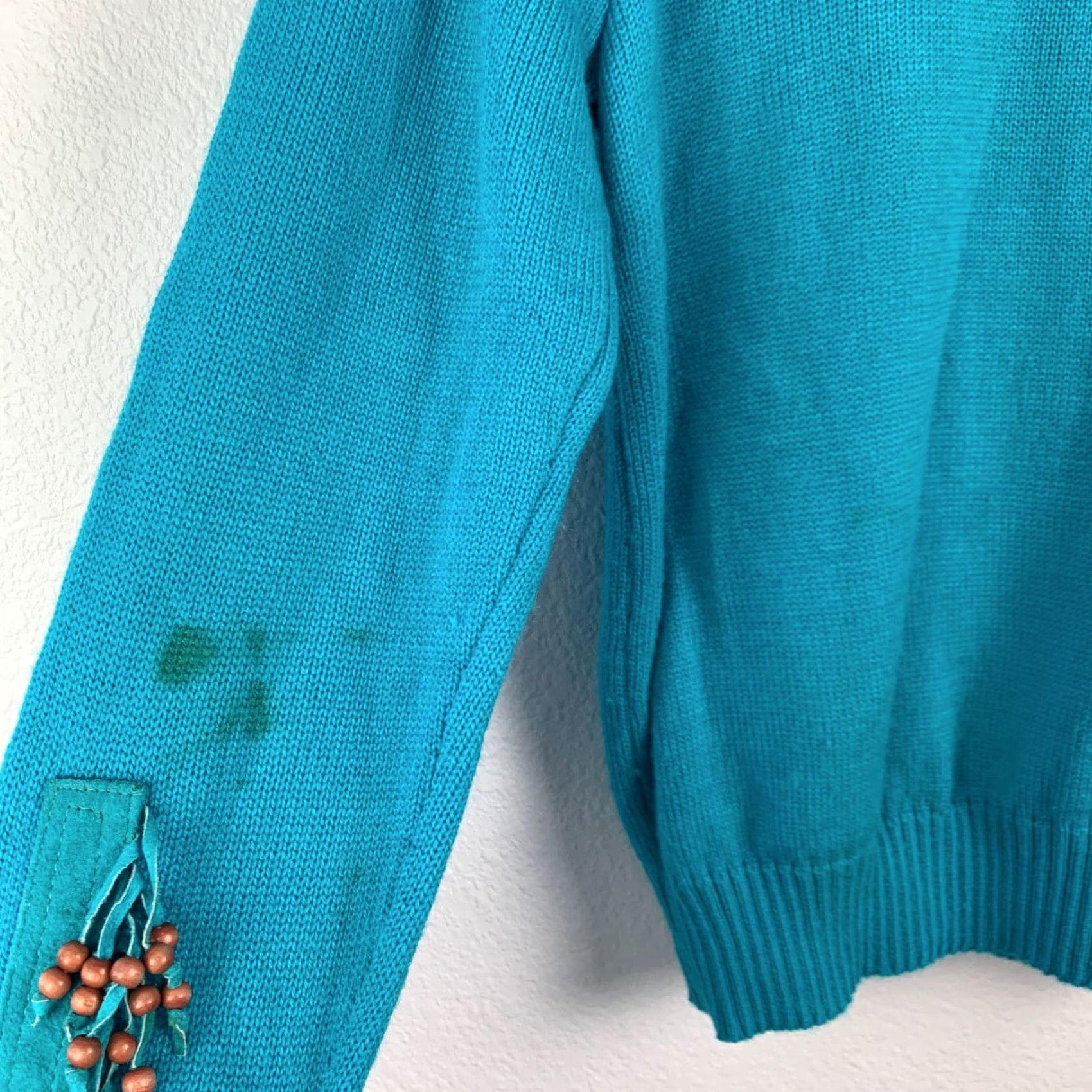 Vintage VINTAGE Miller V-Neck Fringe Western Beaded Suede Sweater Mens Womens L Teal Blue Knit Pullover Fringe 100% Acrylic and Suede Accent Size L / US 10 / IT 46 - 6 Thumbnail